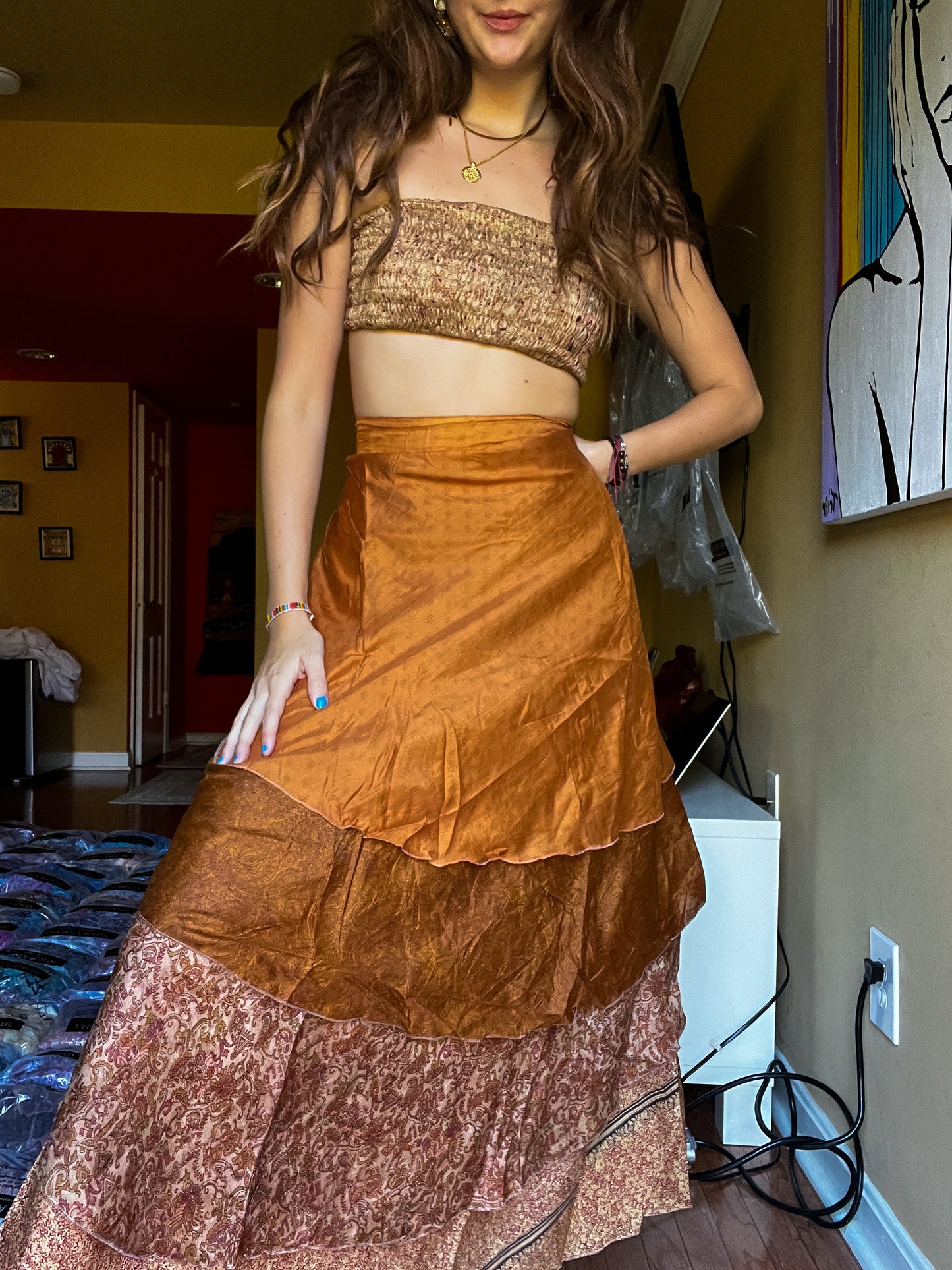 sari wrap skirt #124- Beige