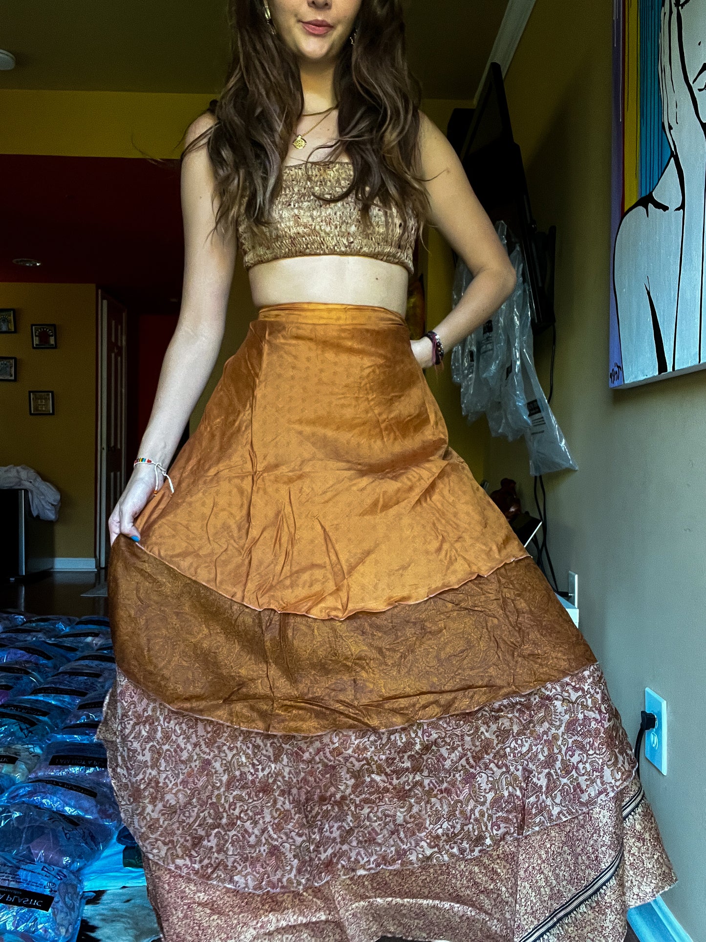 sari wrap skirt #124- Beige