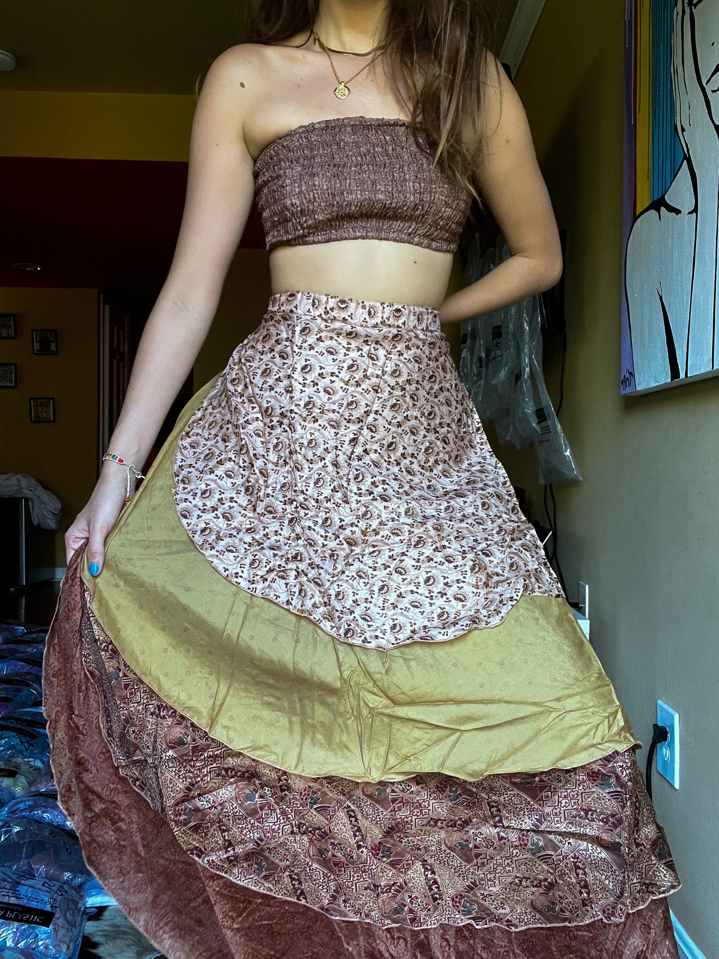 sari wrap skirt #129- brown