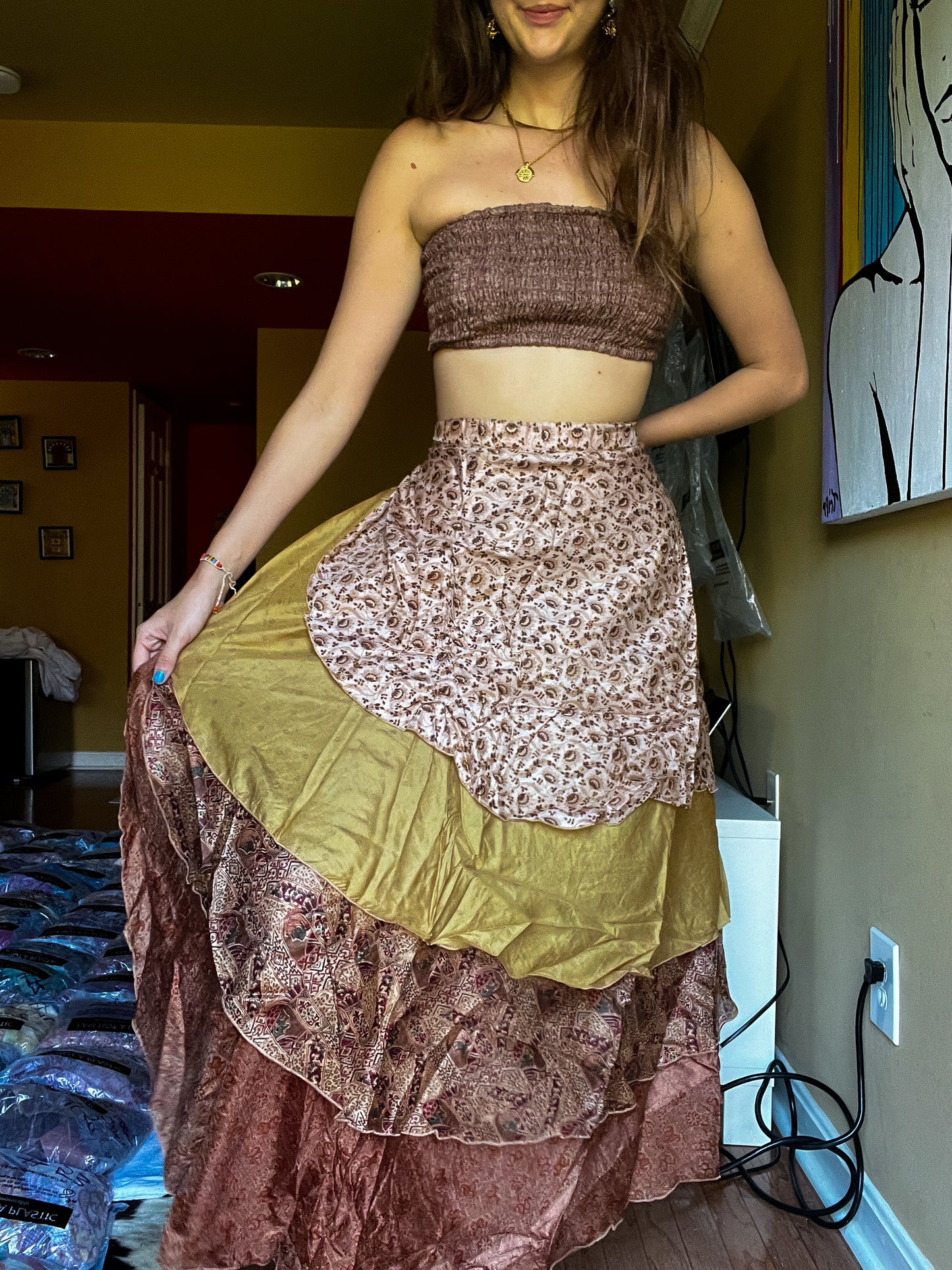 sari wrap skirt #129- brown