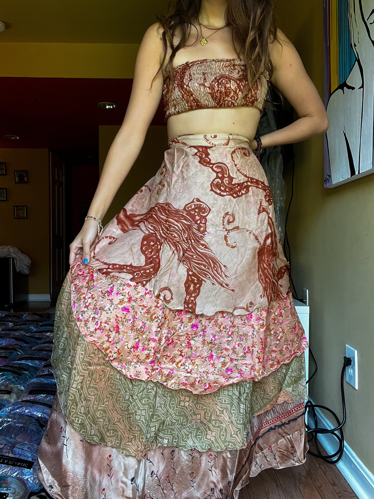 sari wrap skirt #139- brown