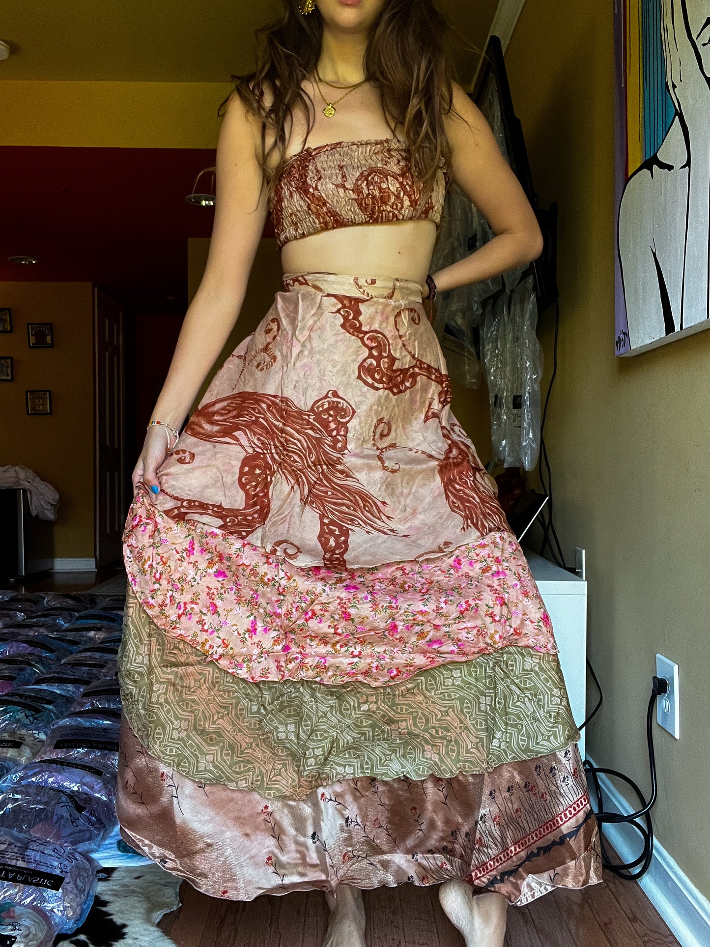 sari wrap skirt #139- brown