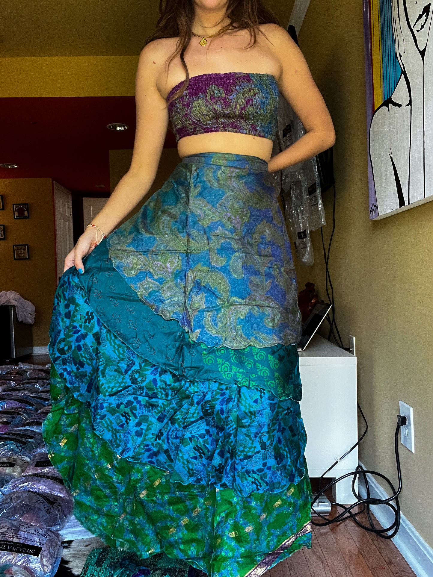 sari wrap skirt #151- Green