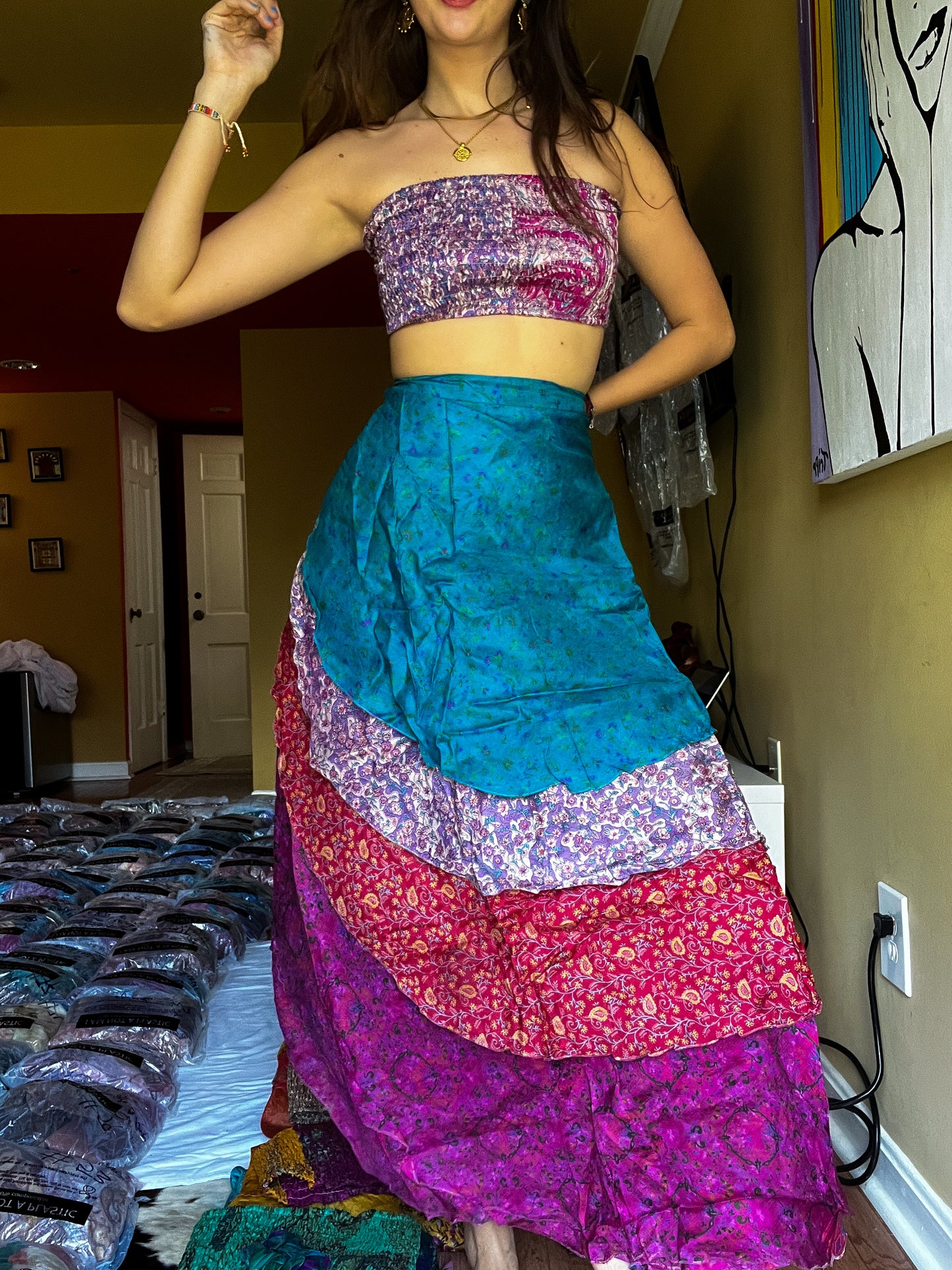sari wrap skirt #152- Fusia