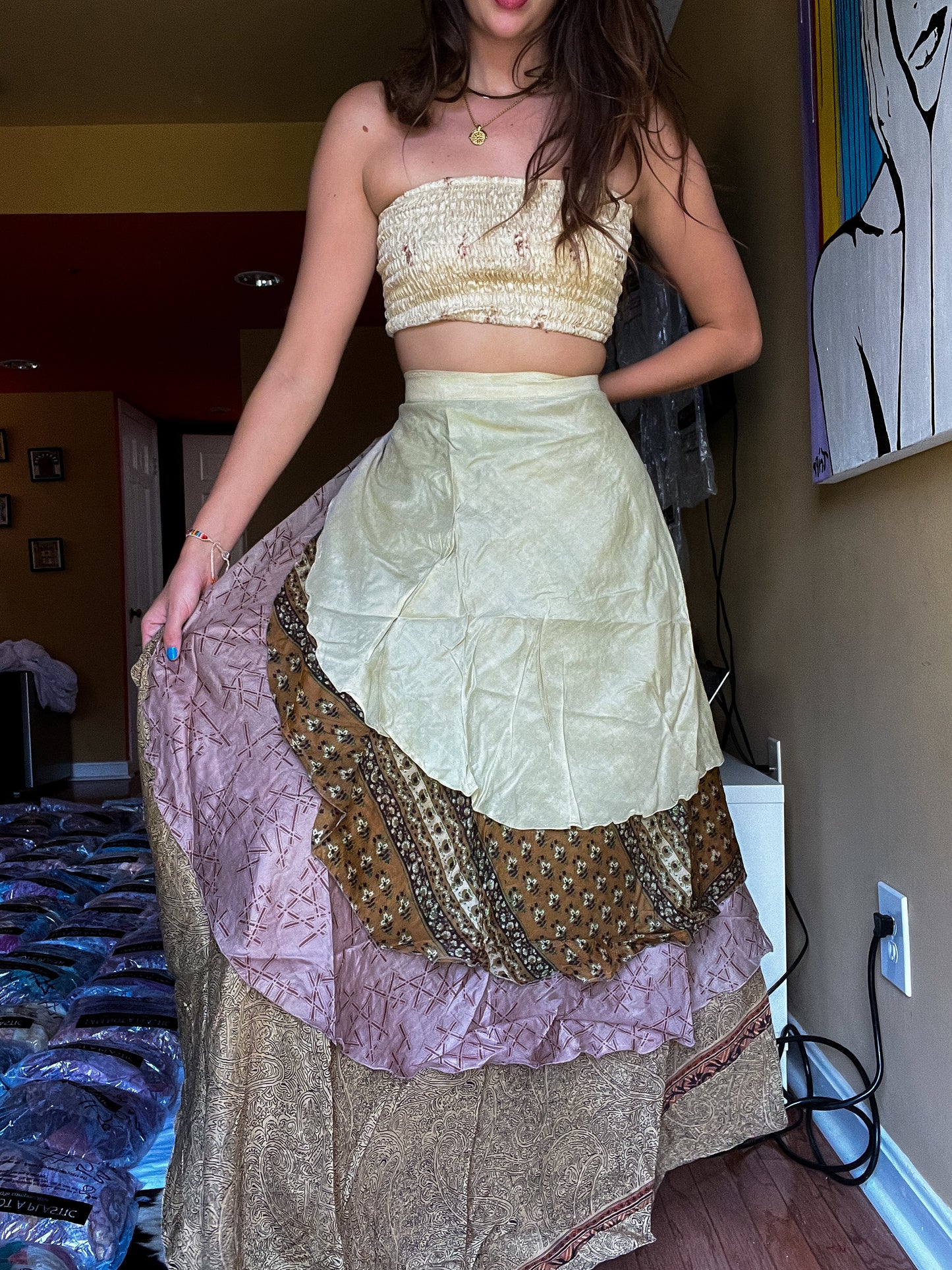 sari wrap skirt #153- Creme