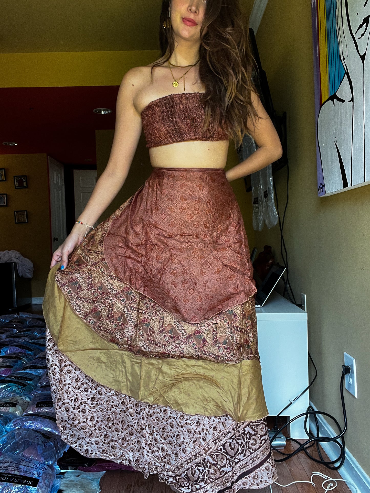 sari wrap skirt #156- Brown