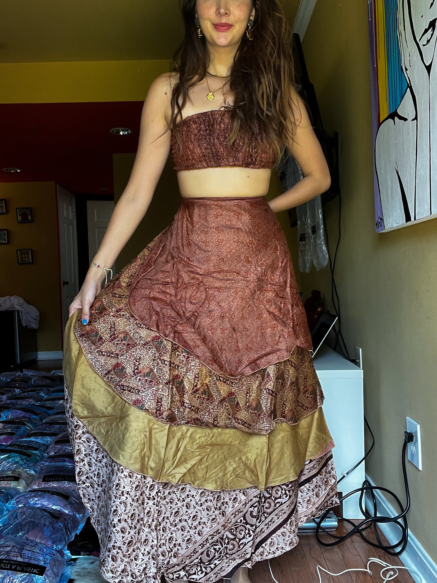 sari wrap skirt #156- Brown