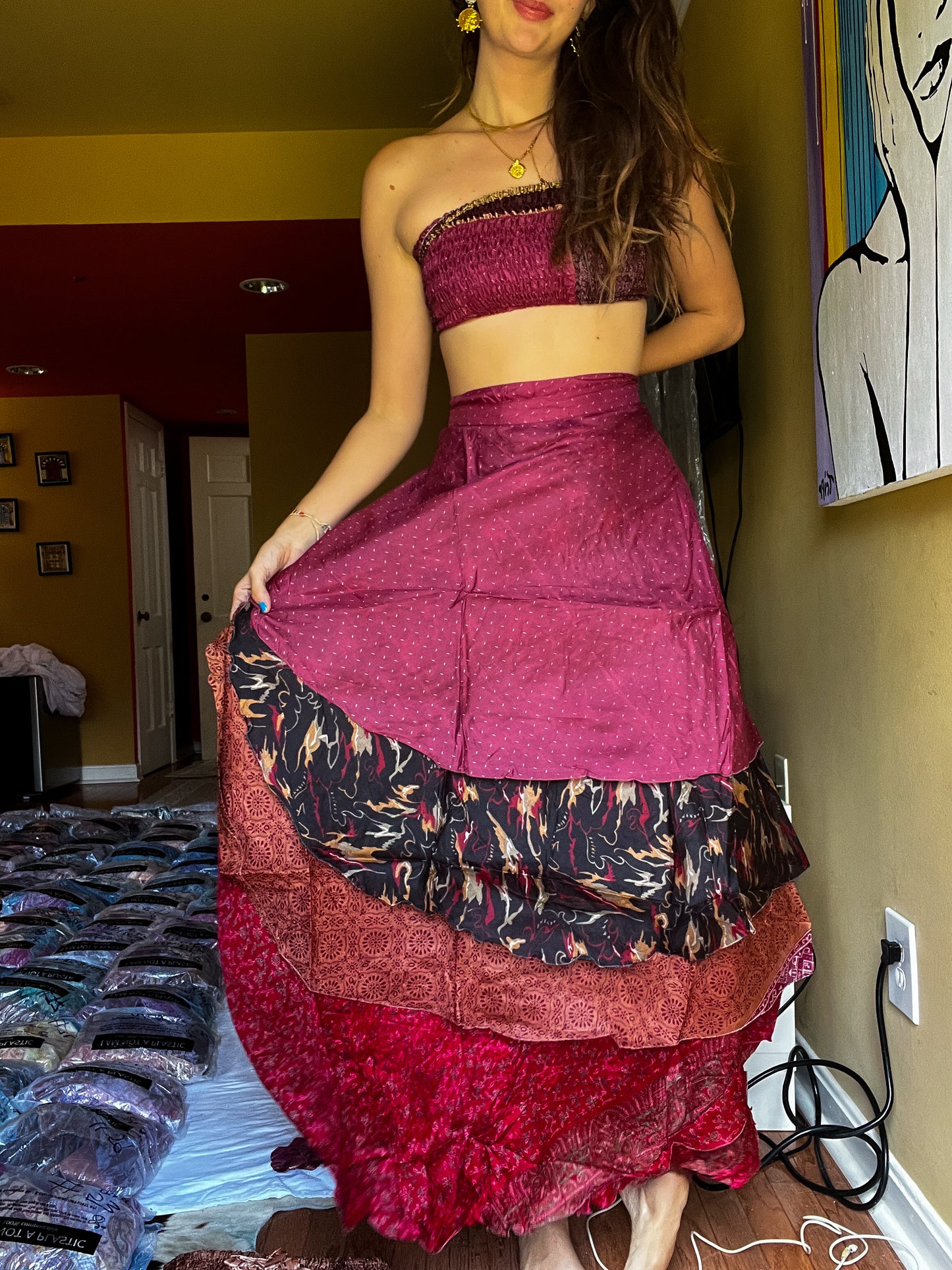 sari wrap skirt #157- Red