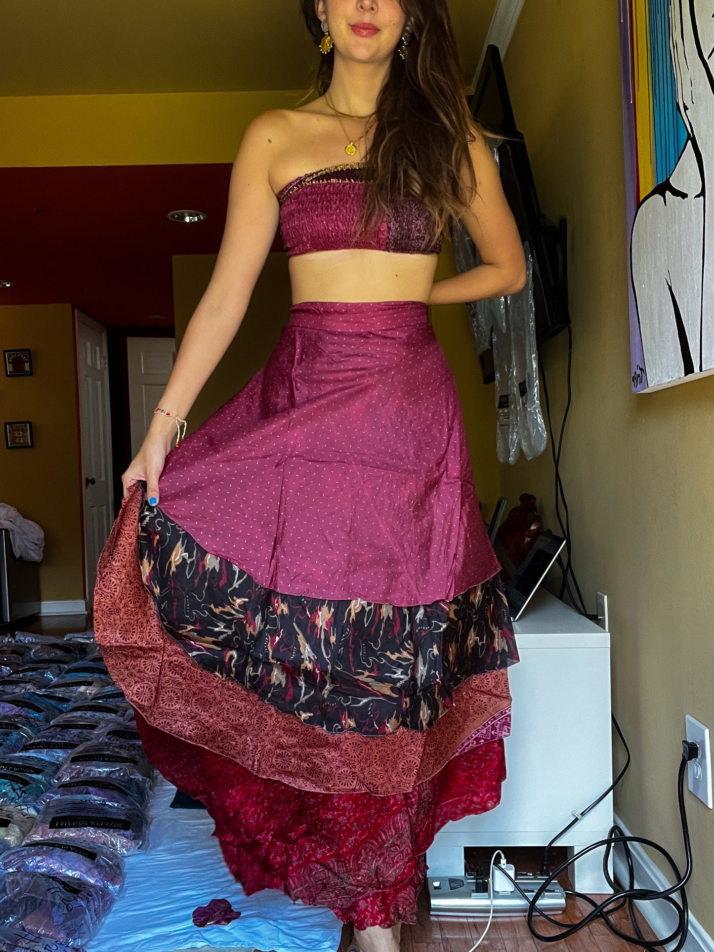 sari wrap skirt #157- Red