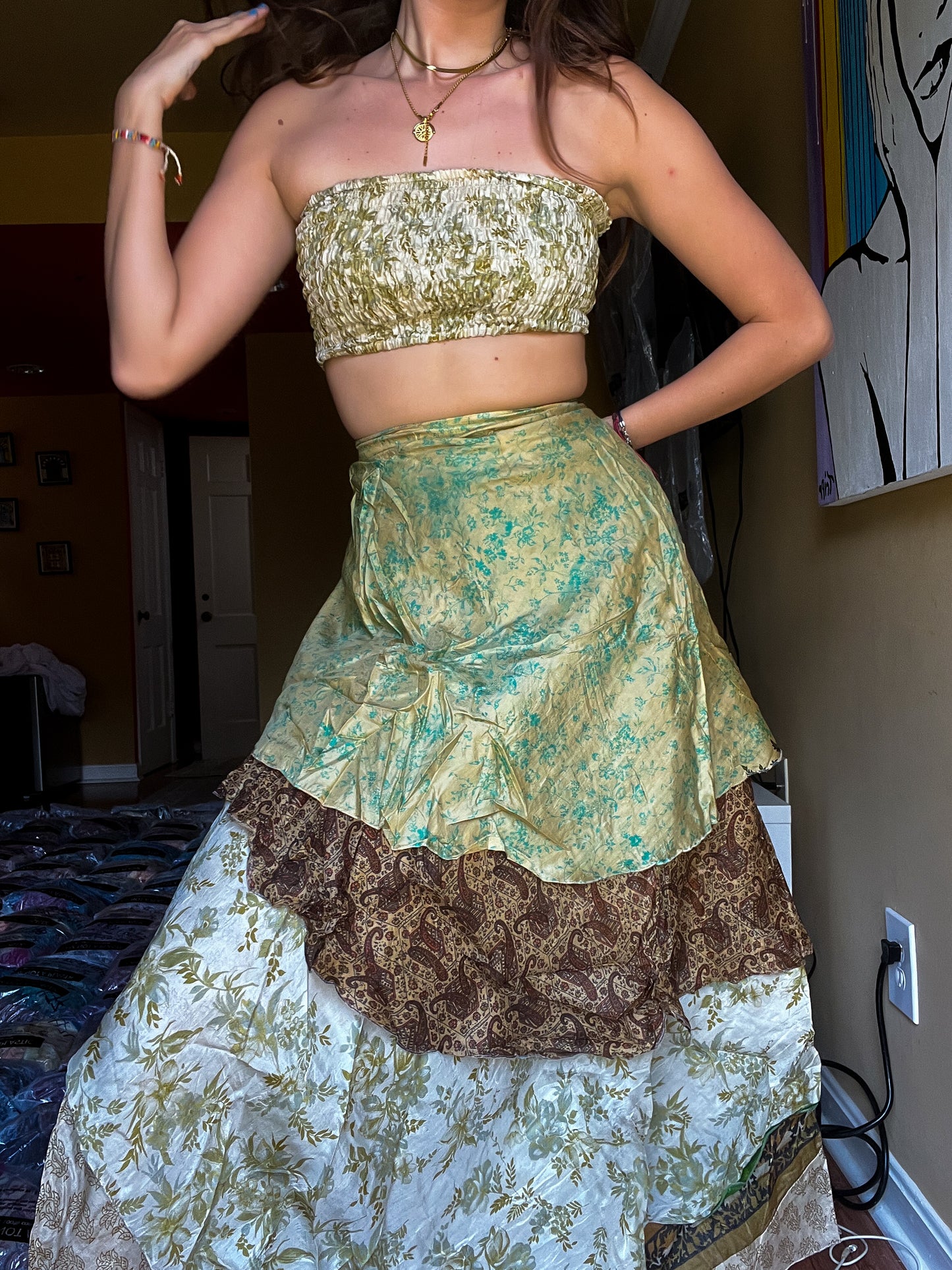 sari wrap skirt #160- Creme