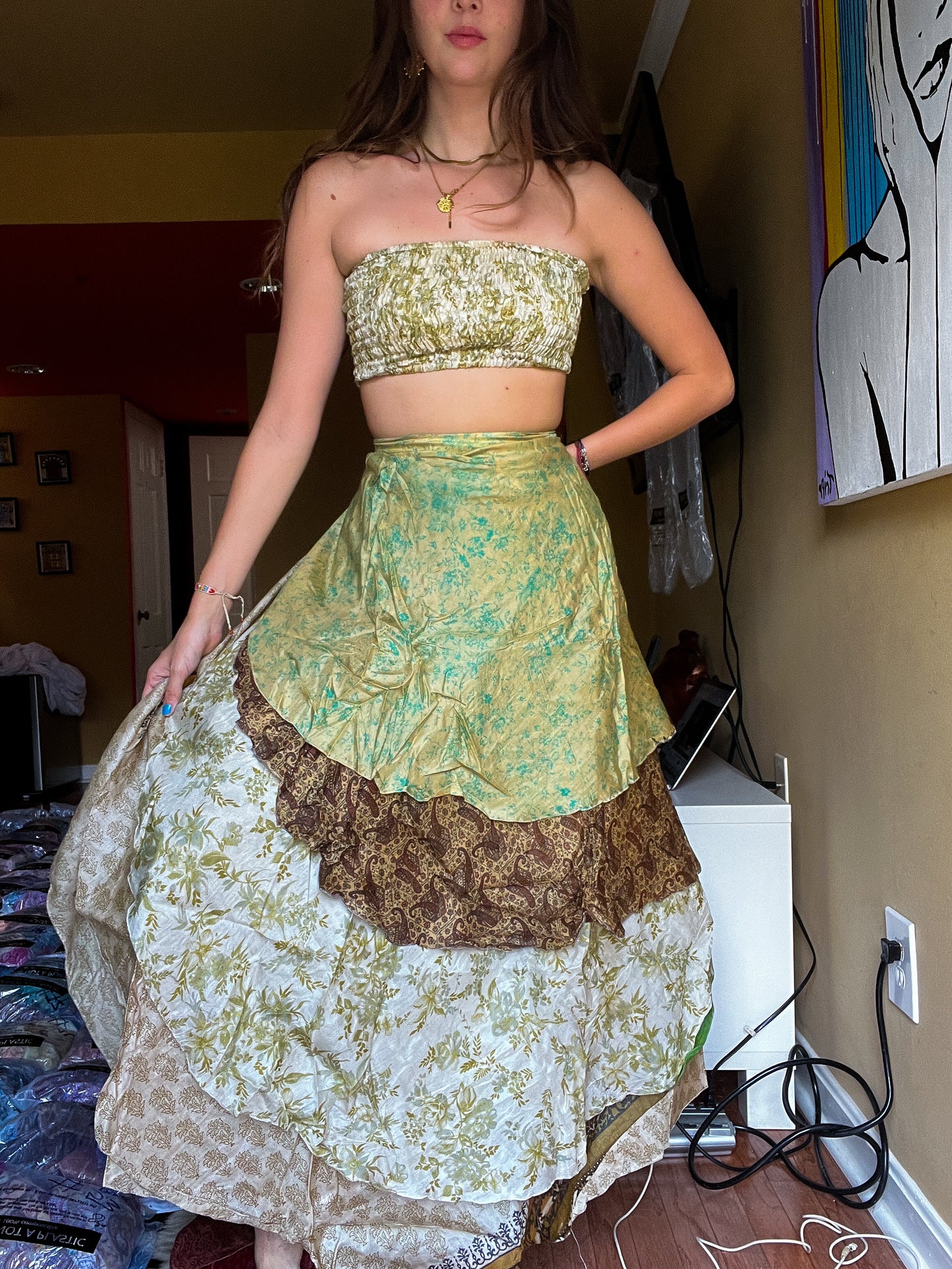 sari wrap skirt #160- Creme