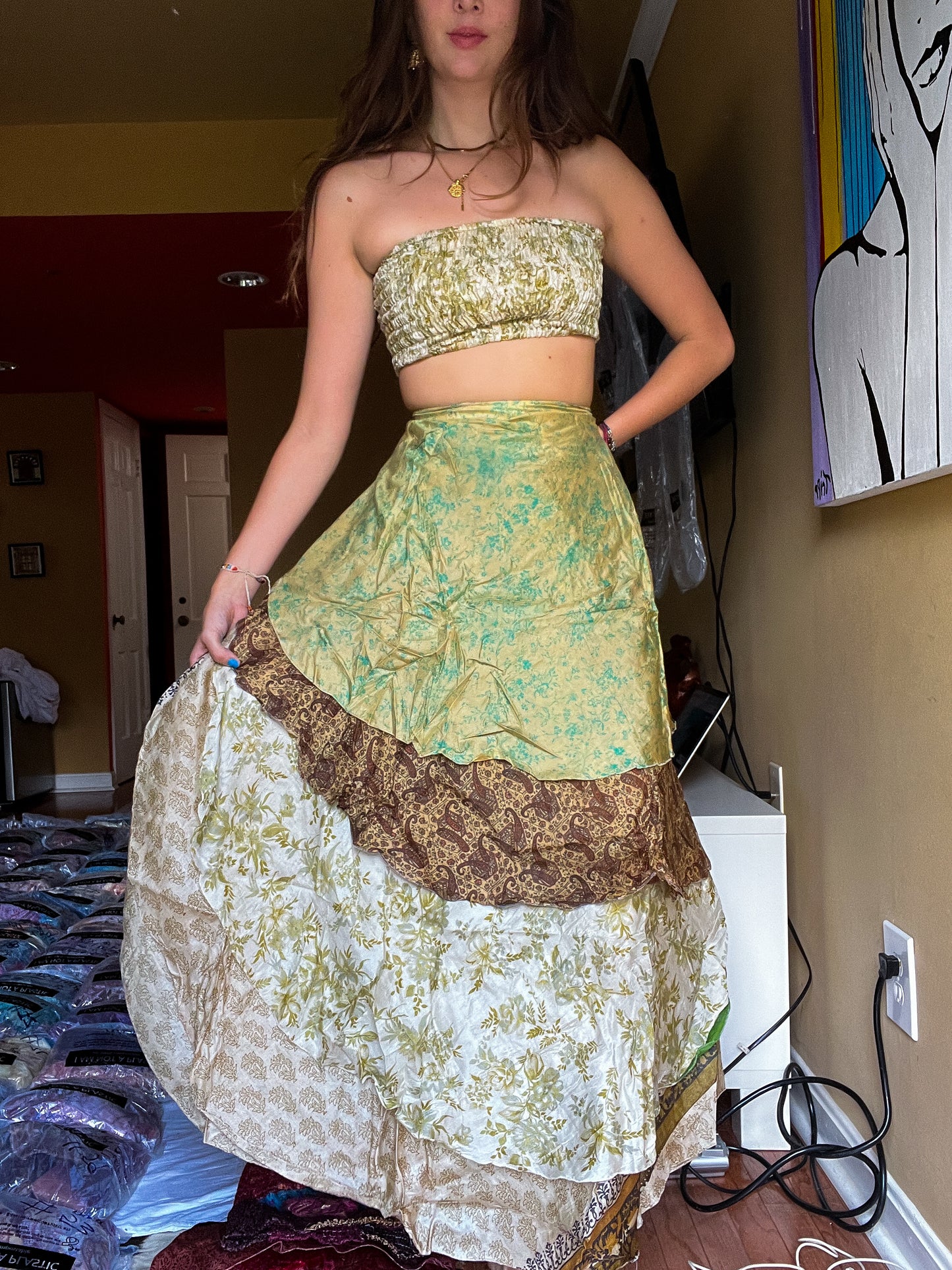 sari wrap skirt #160- Creme