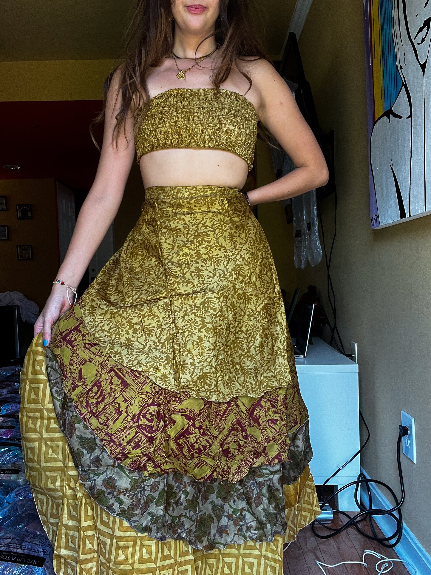 sari wrap skirt #162- Brown