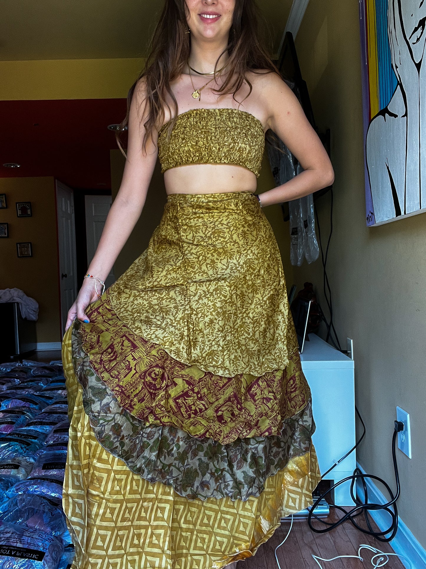 sari wrap skirt #162- Brown