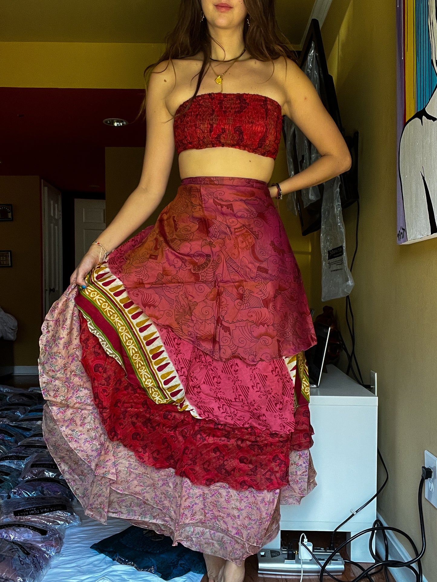 sari wrap skirt #166- RED