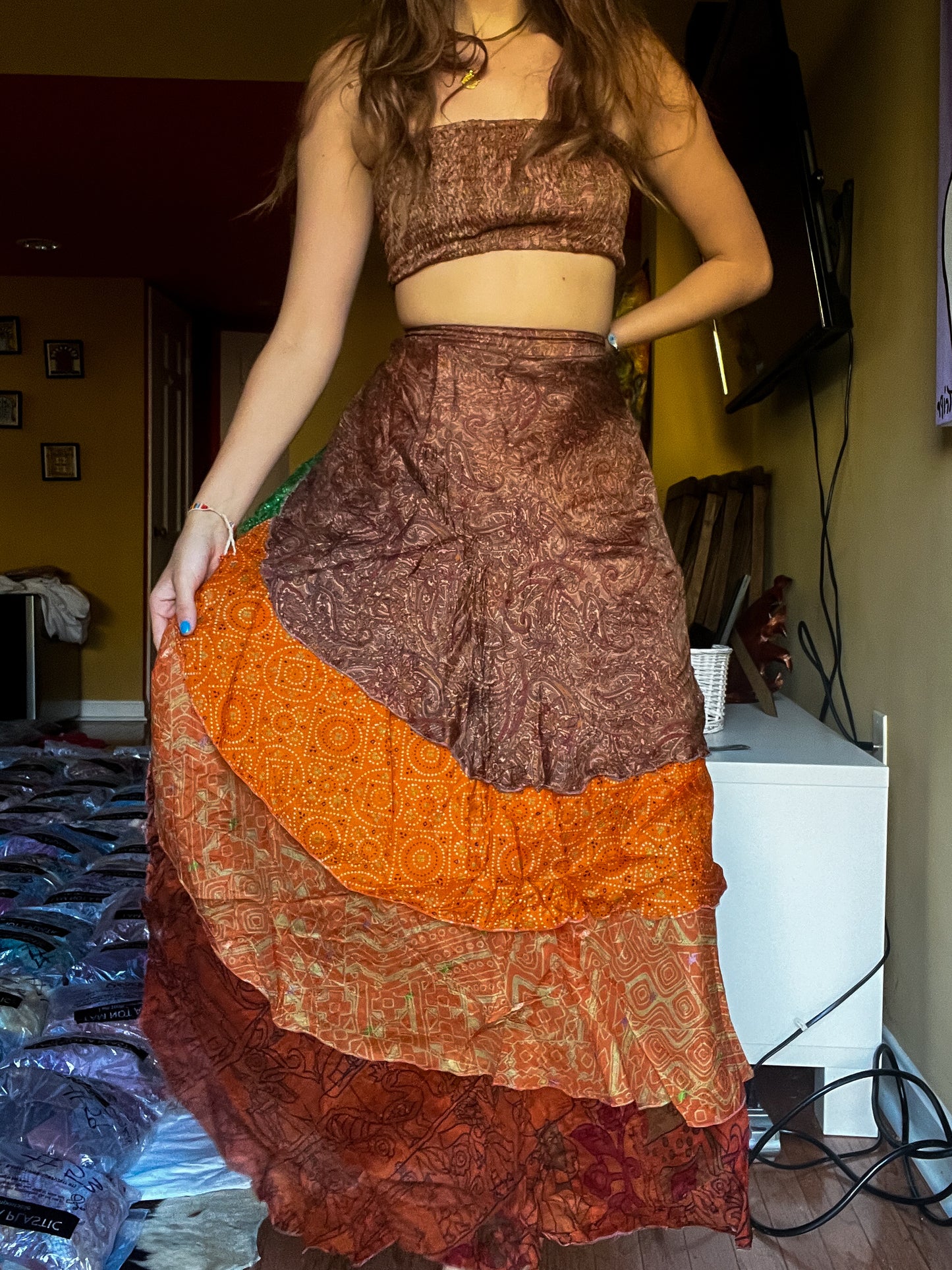 sari wrap skirt #172- Brown