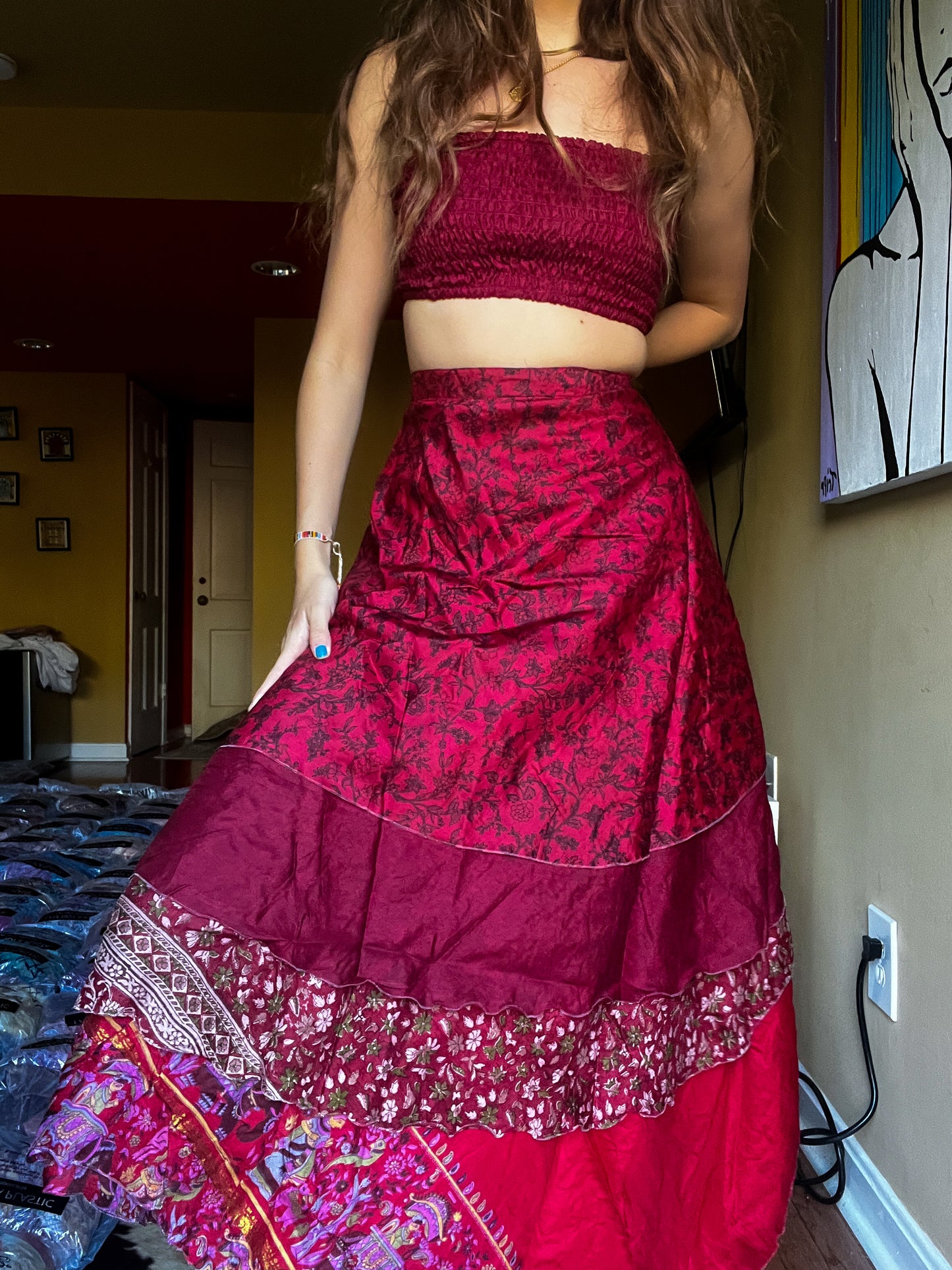 sari wrap skirt #173- Red
