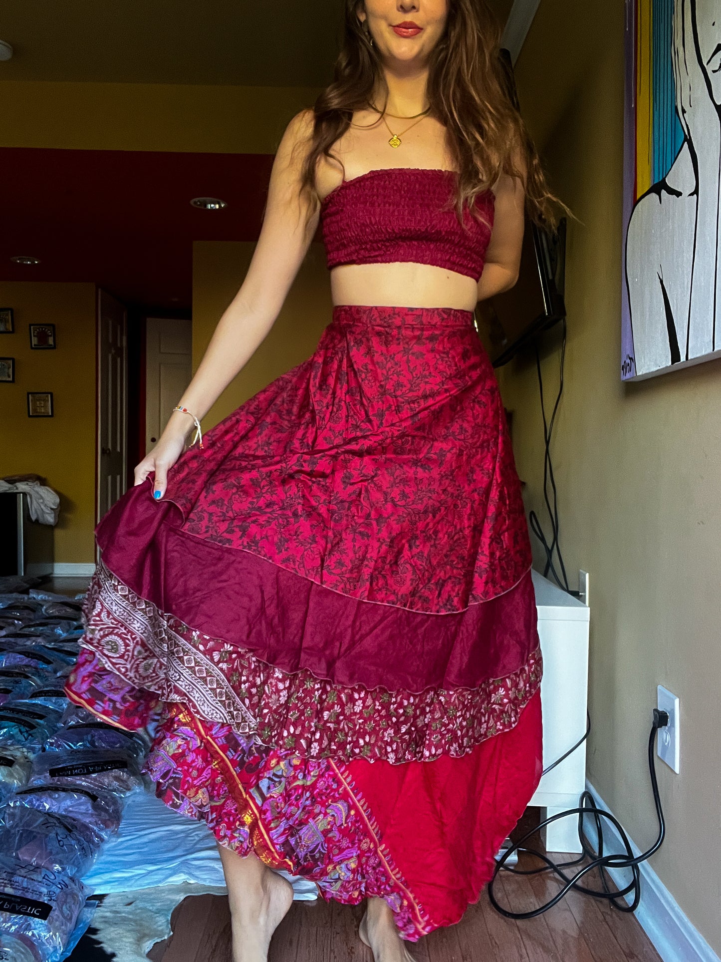 sari wrap skirt #173- Red