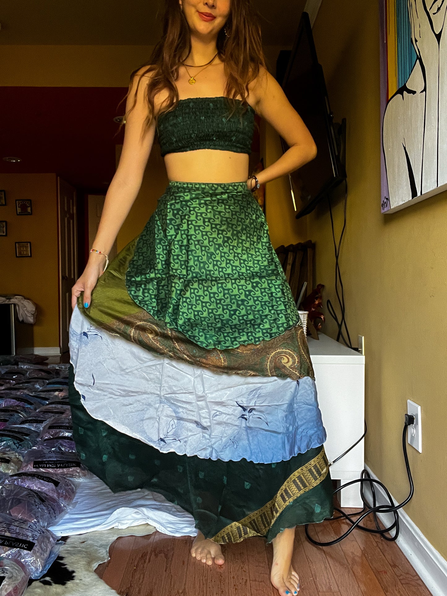 sari wrap skirt #182- Green