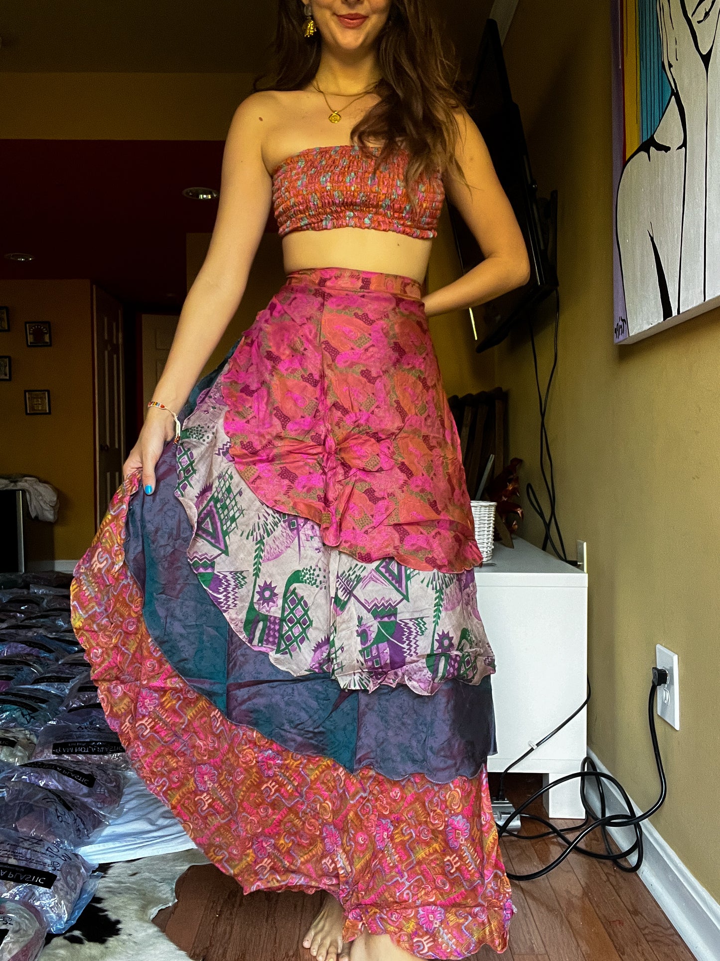 sari wrap skirt #183- Pink ADOREEE