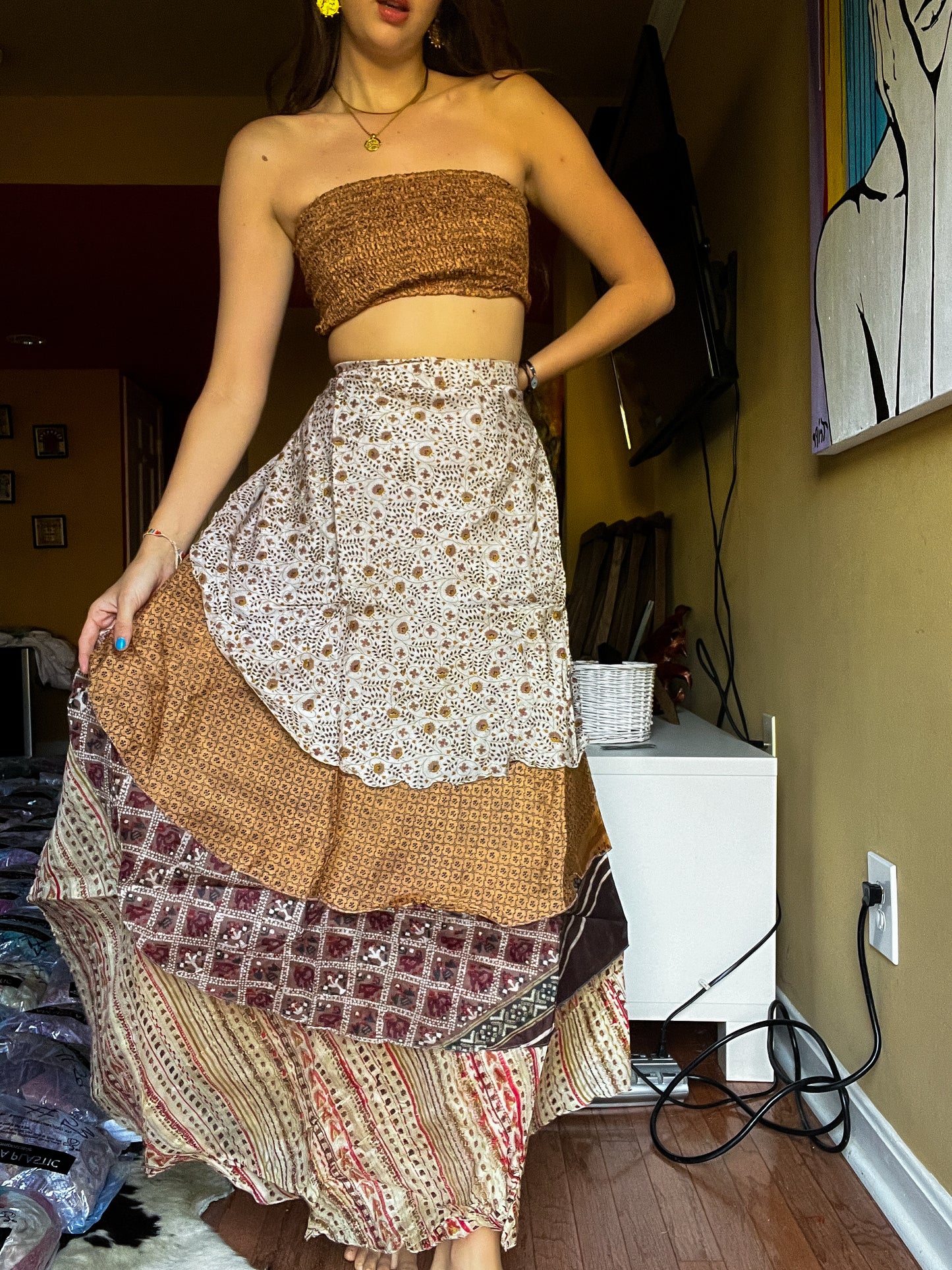 sari wrap skirt #184- Brown