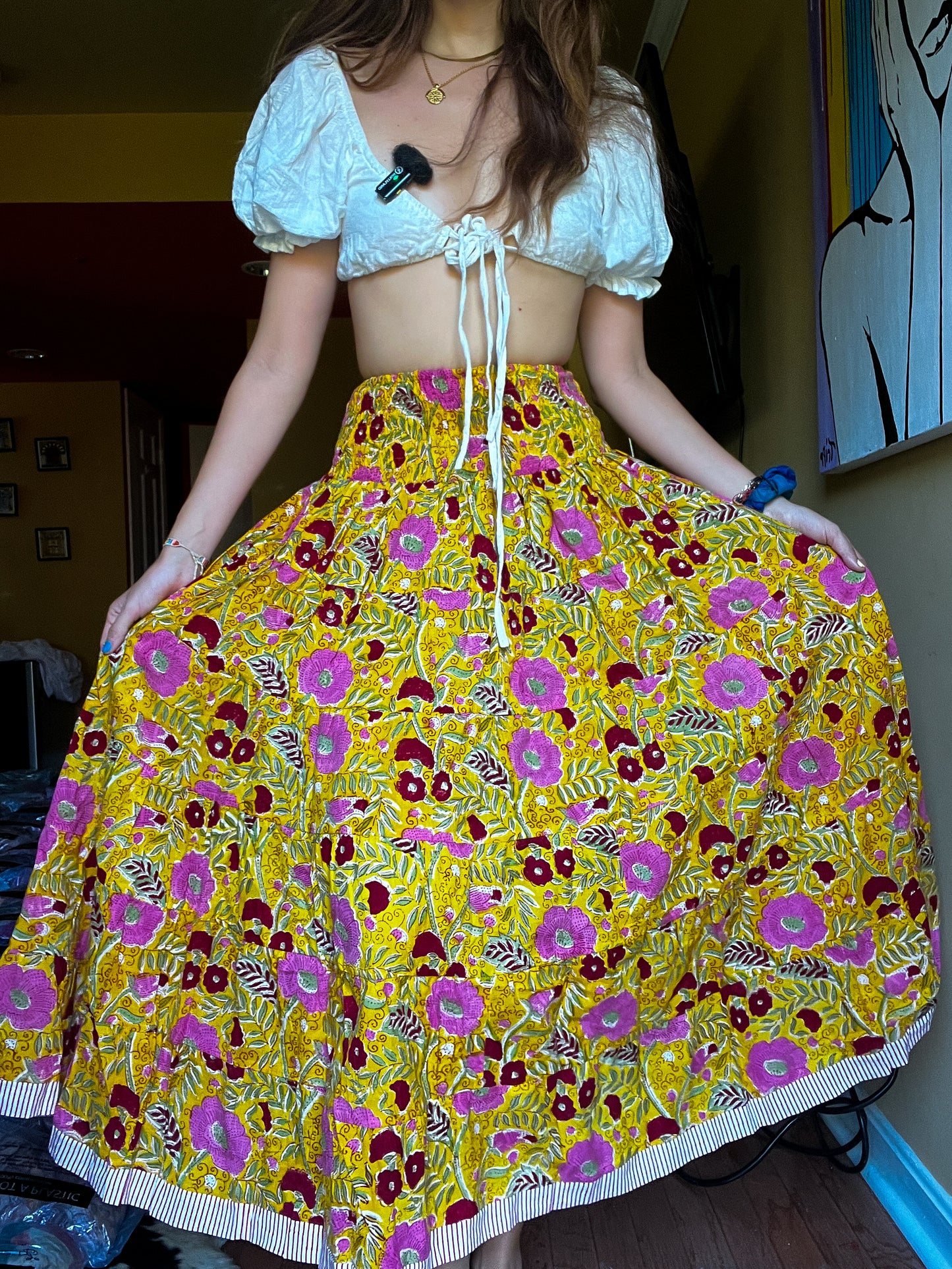 Block printed skirt- Yellow