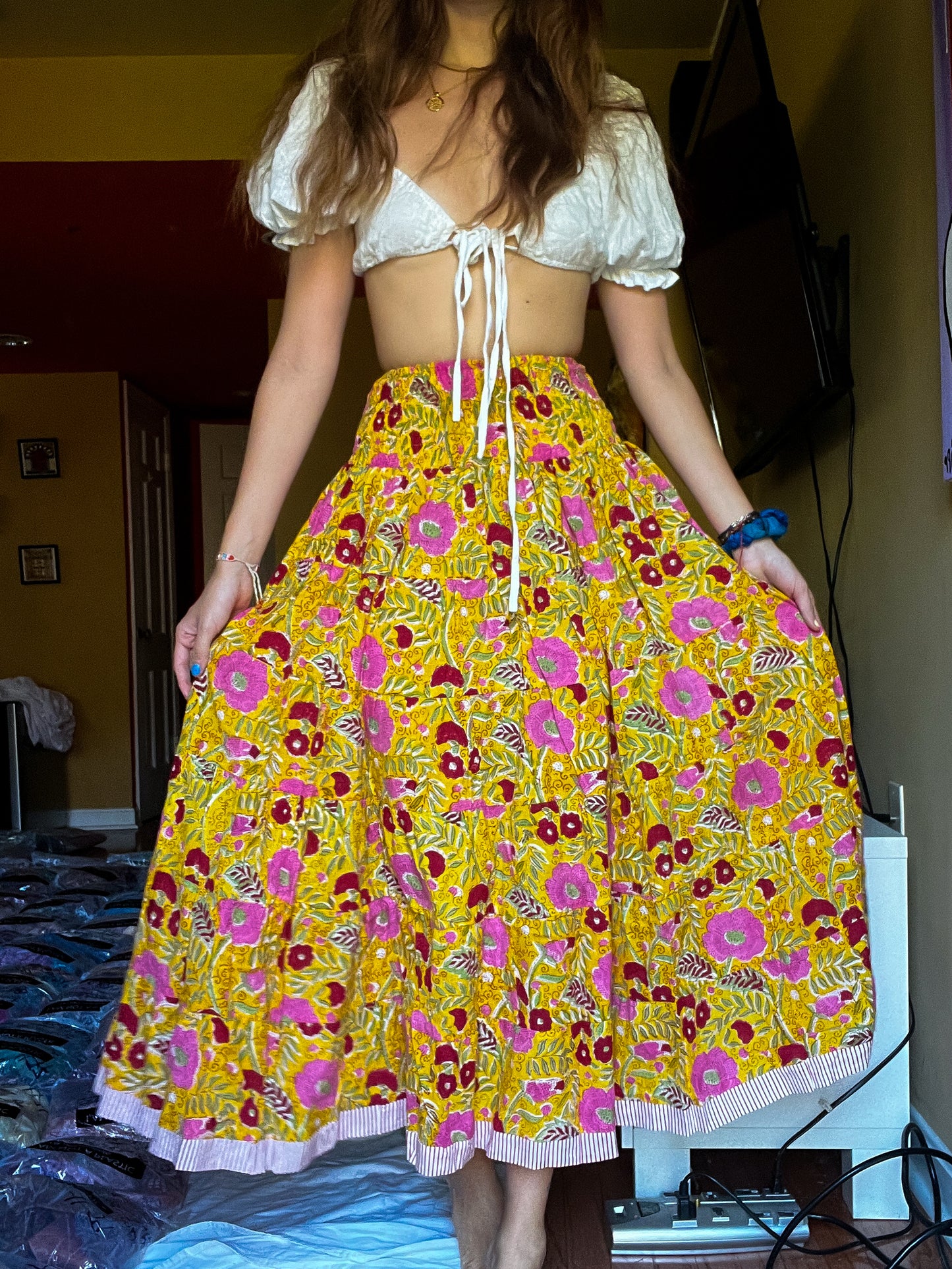 Block printed skirt- Yellow