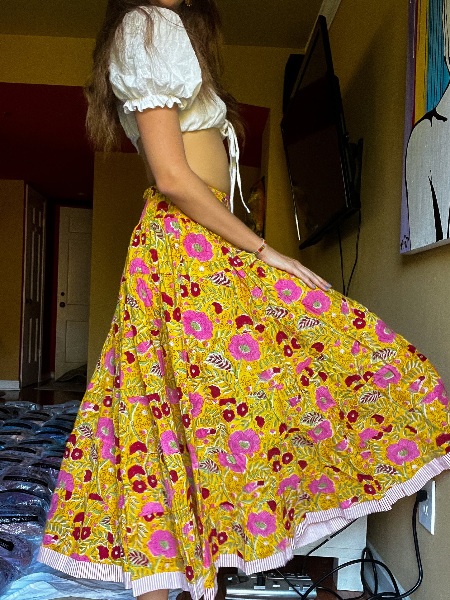 Block printed skirt- Yellow