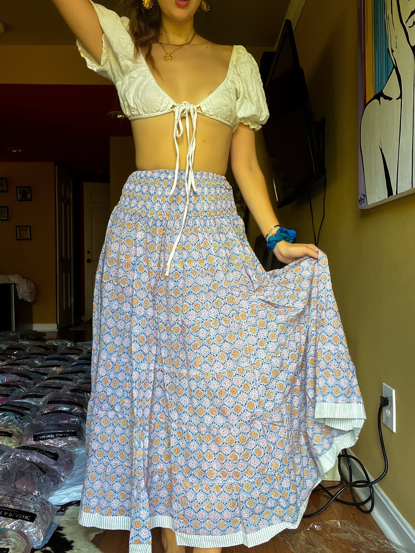 Block printed skirt- Blue