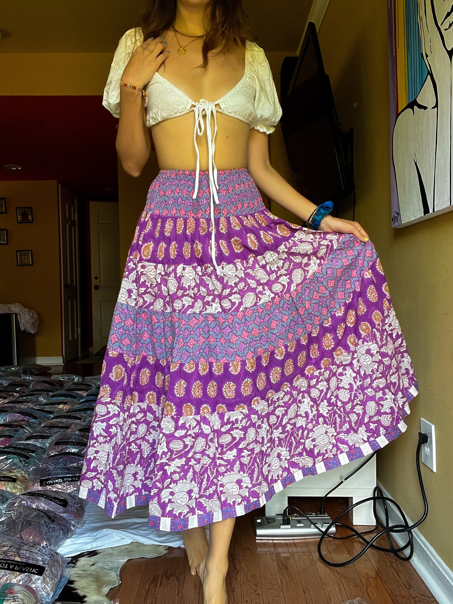 Block printed skirt- Purple