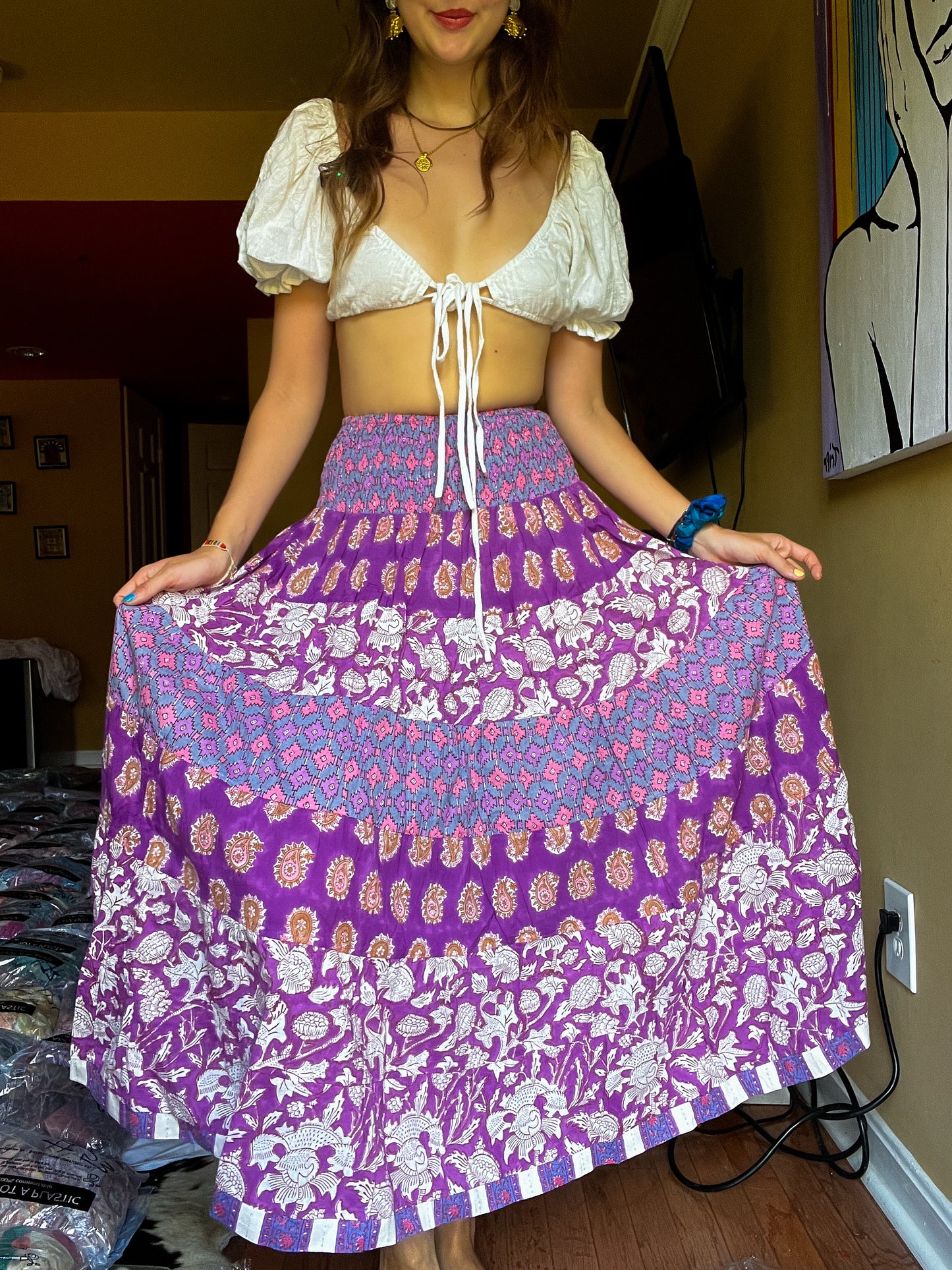 Block printed skirt- Purple