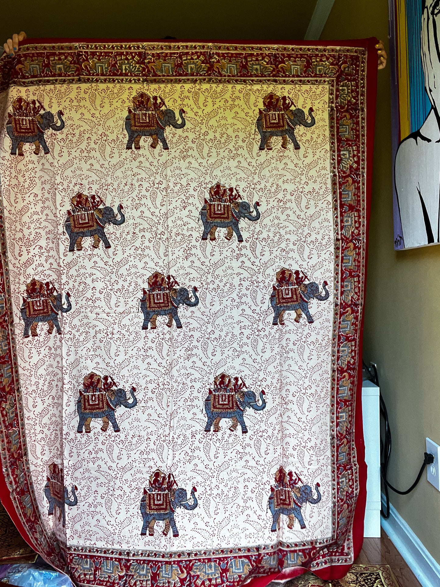 Artisan Indian Table Cloth- Red Big Elephant