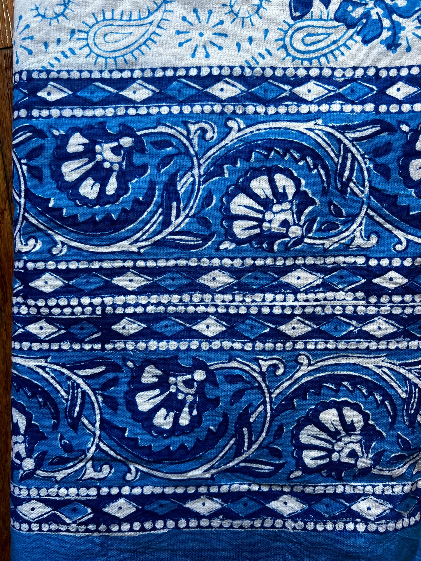 Artisan Indian Table Cloth- Blue, white flowers