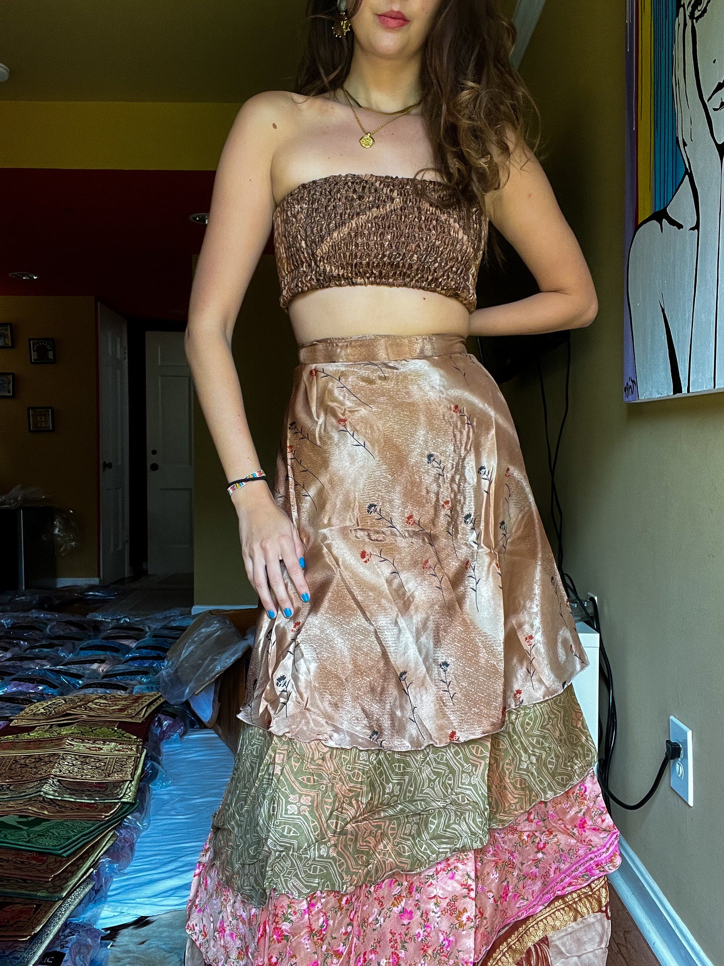 sari wrap skirt #187 - Brown