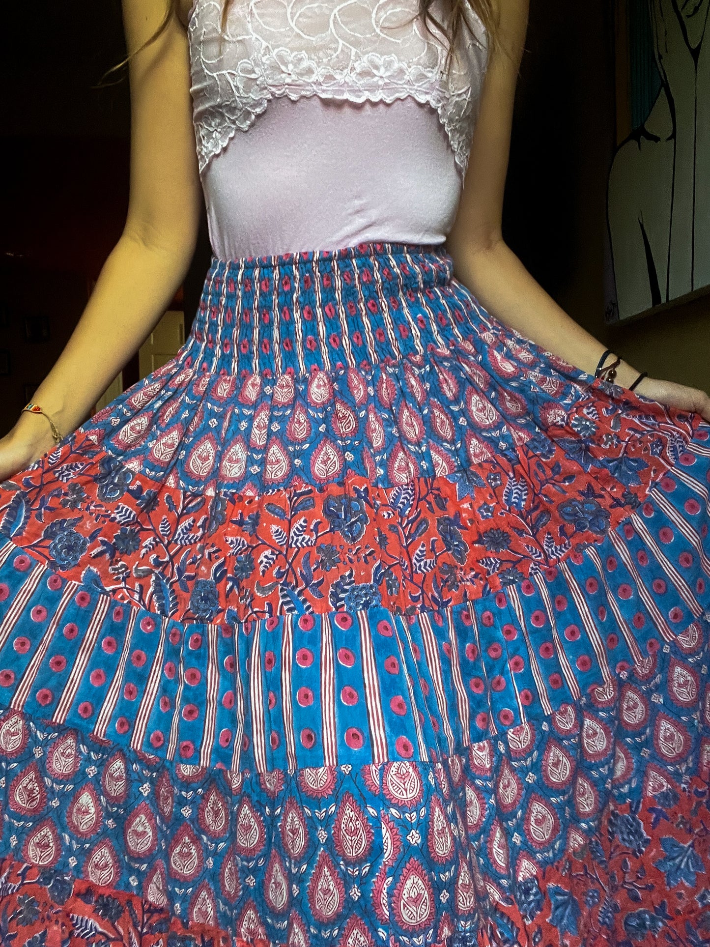 Block printed skirt- Blue, orange