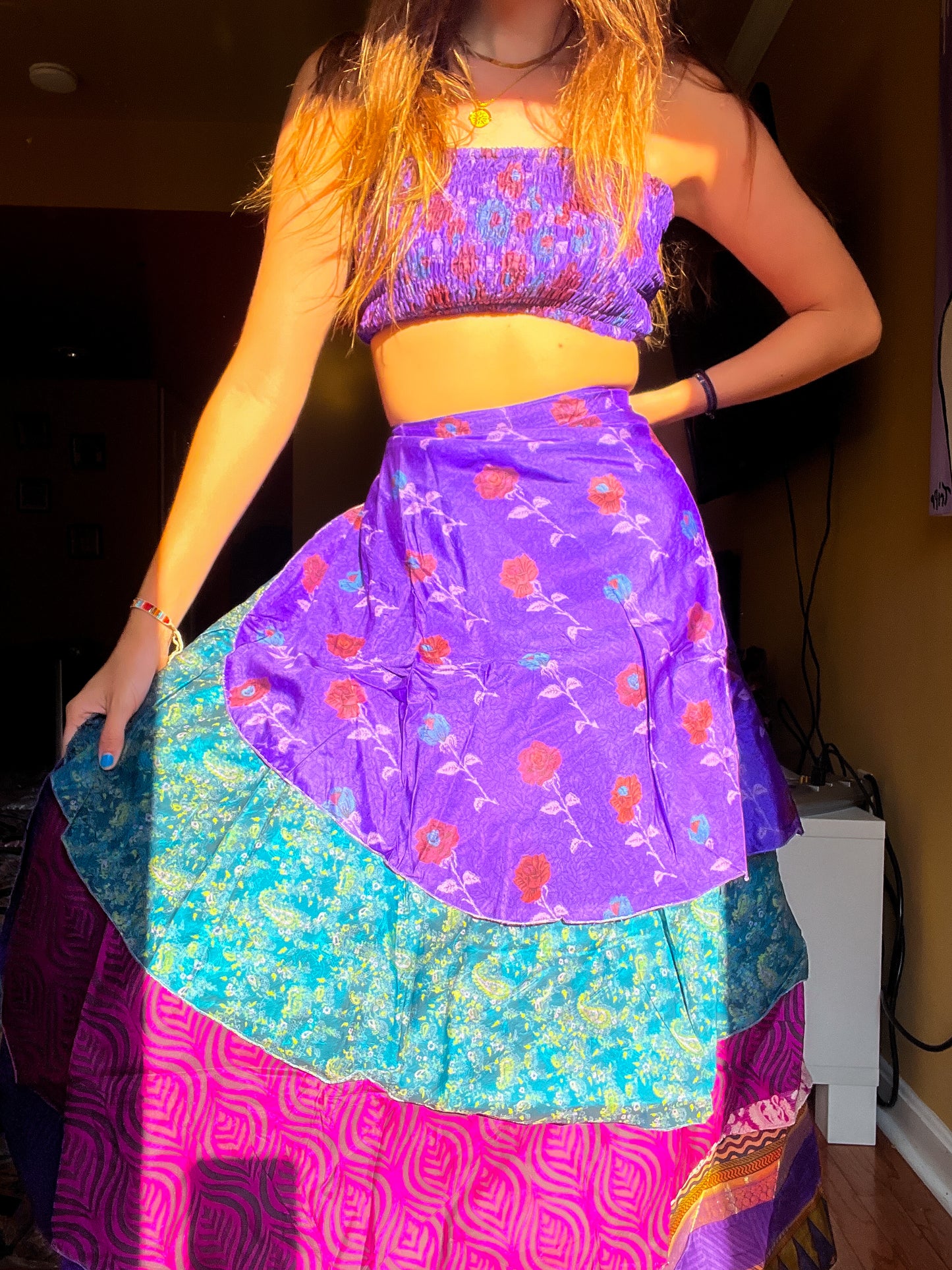 sari wrap skirt #194- purple pink