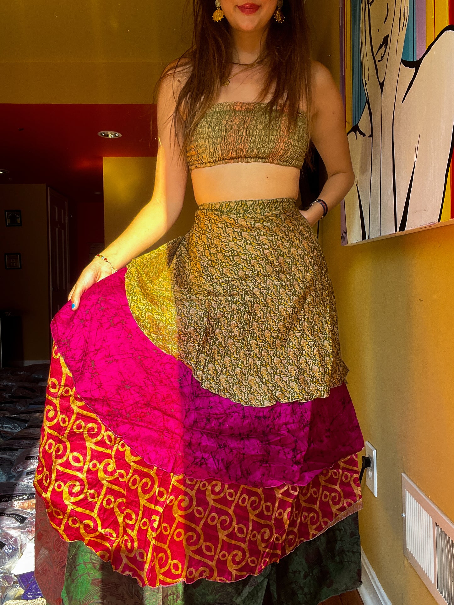 sari wrap skirt #195- Forest
