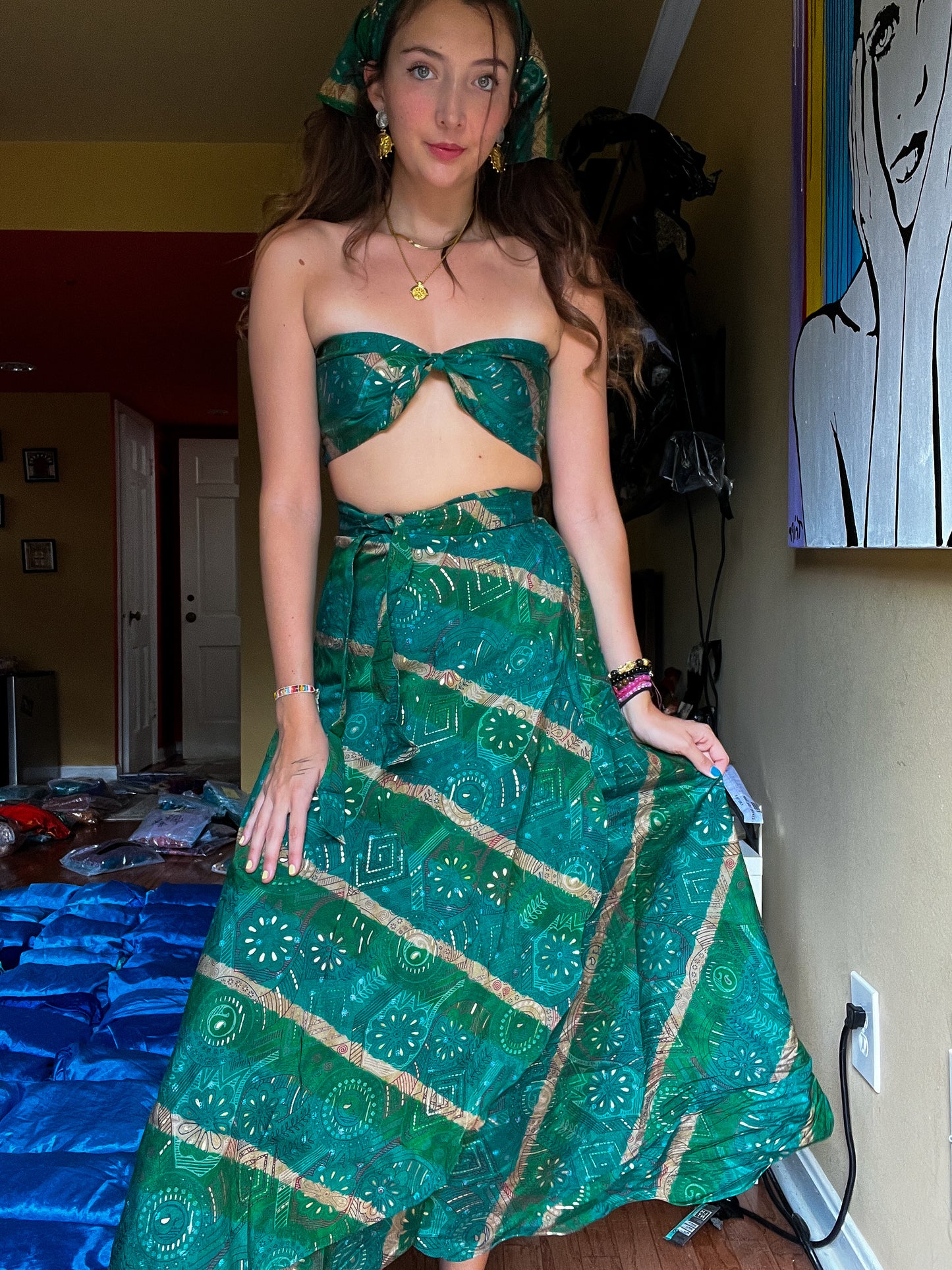 Green Skirt + Top + Bandana