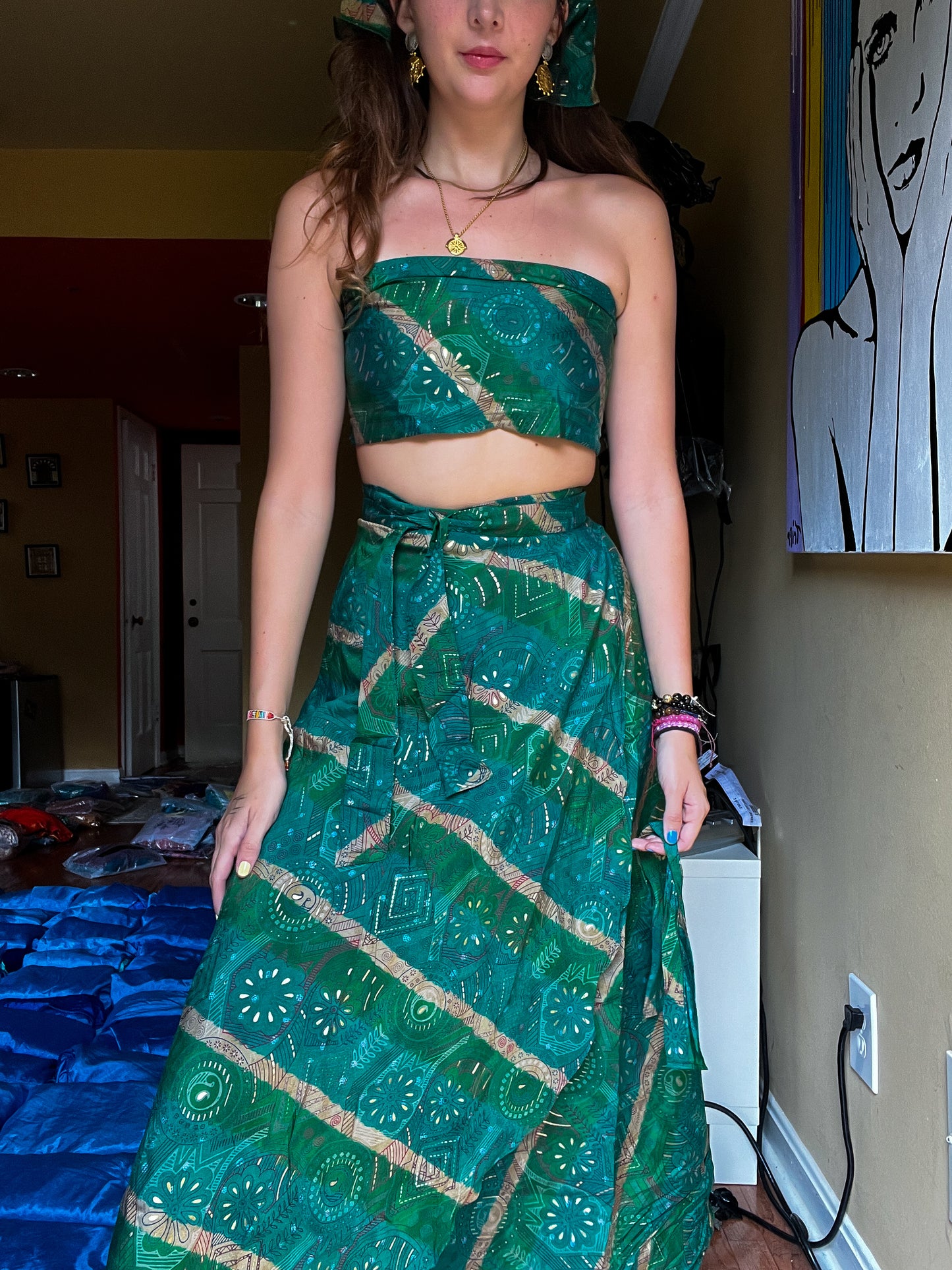 Green Skirt + Top + Bandana