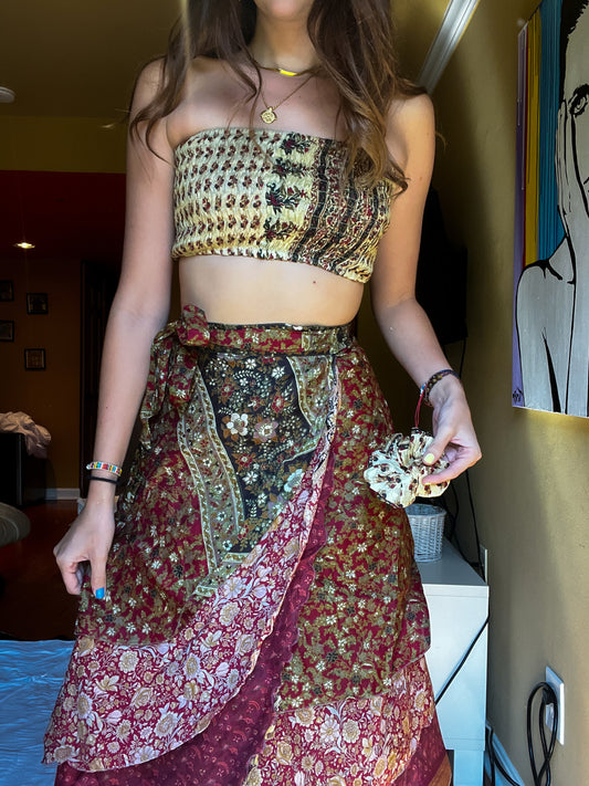 sari wrap skirt #1 - pink & black