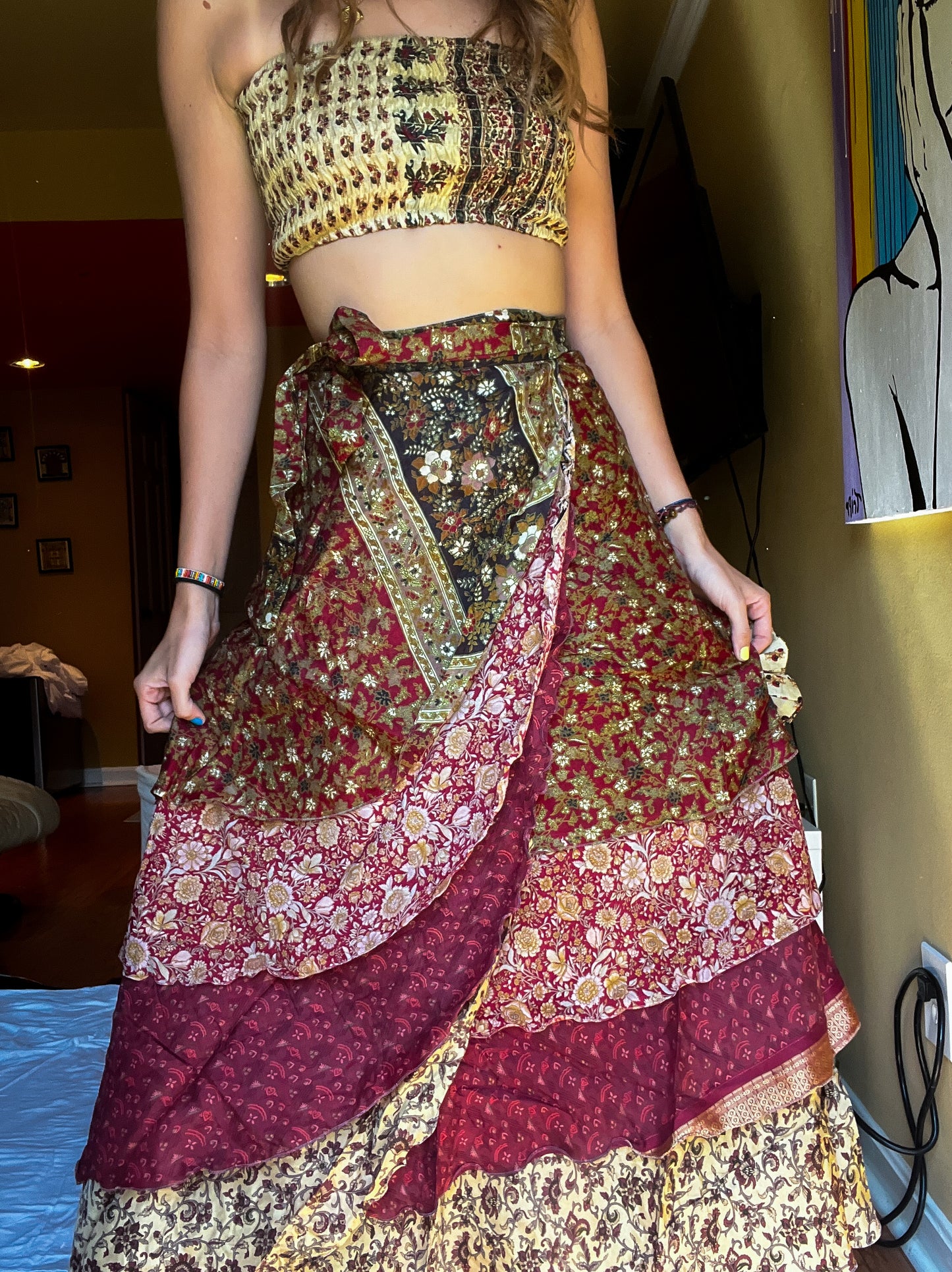 sari wrap skirt #1 - pink & black