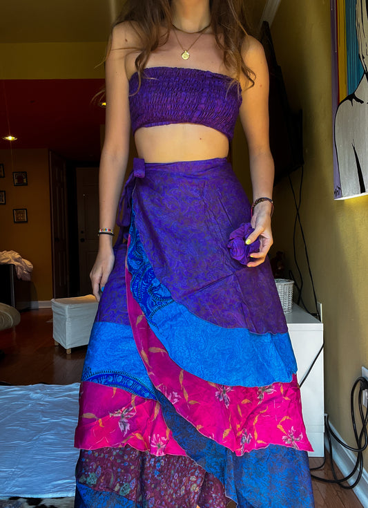 sari wrap skirt #13- pink, purple, blue