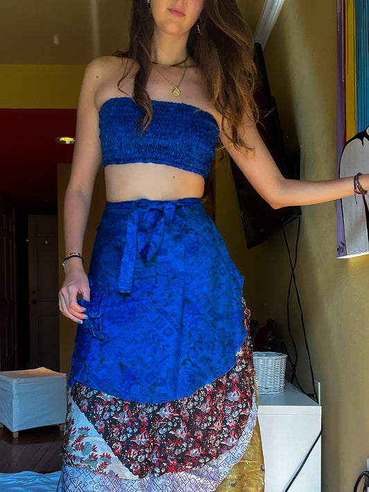 sari wrap skirt #5 - blue, brown