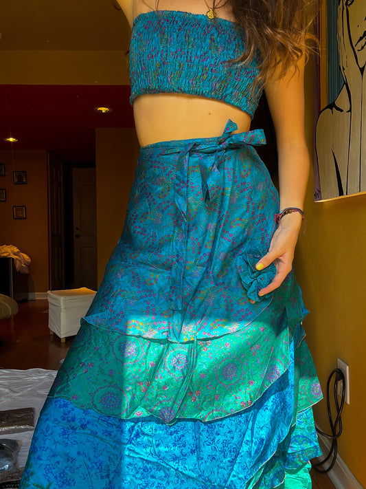 sari wrap skirt #8 - blue & green