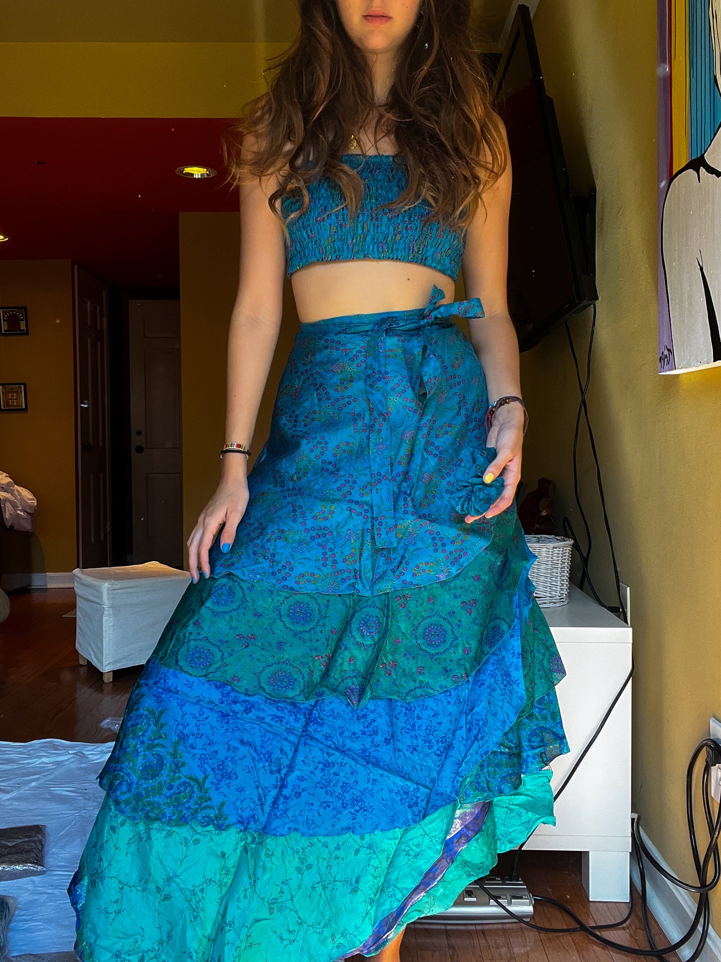 sari wrap skirt #8 - blue & green