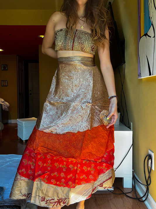 sari wrap skirt #9- brown & orange