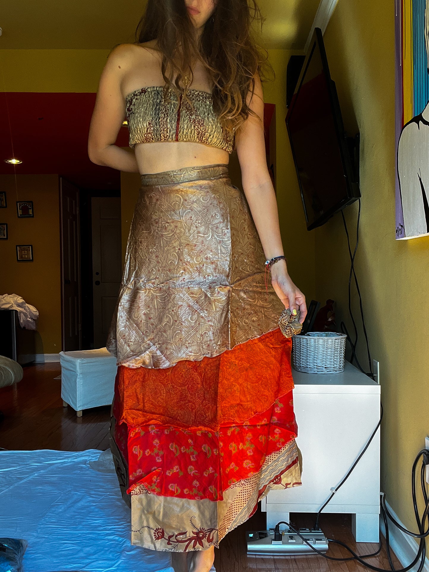 sari wrap skirt #9- brown & orange