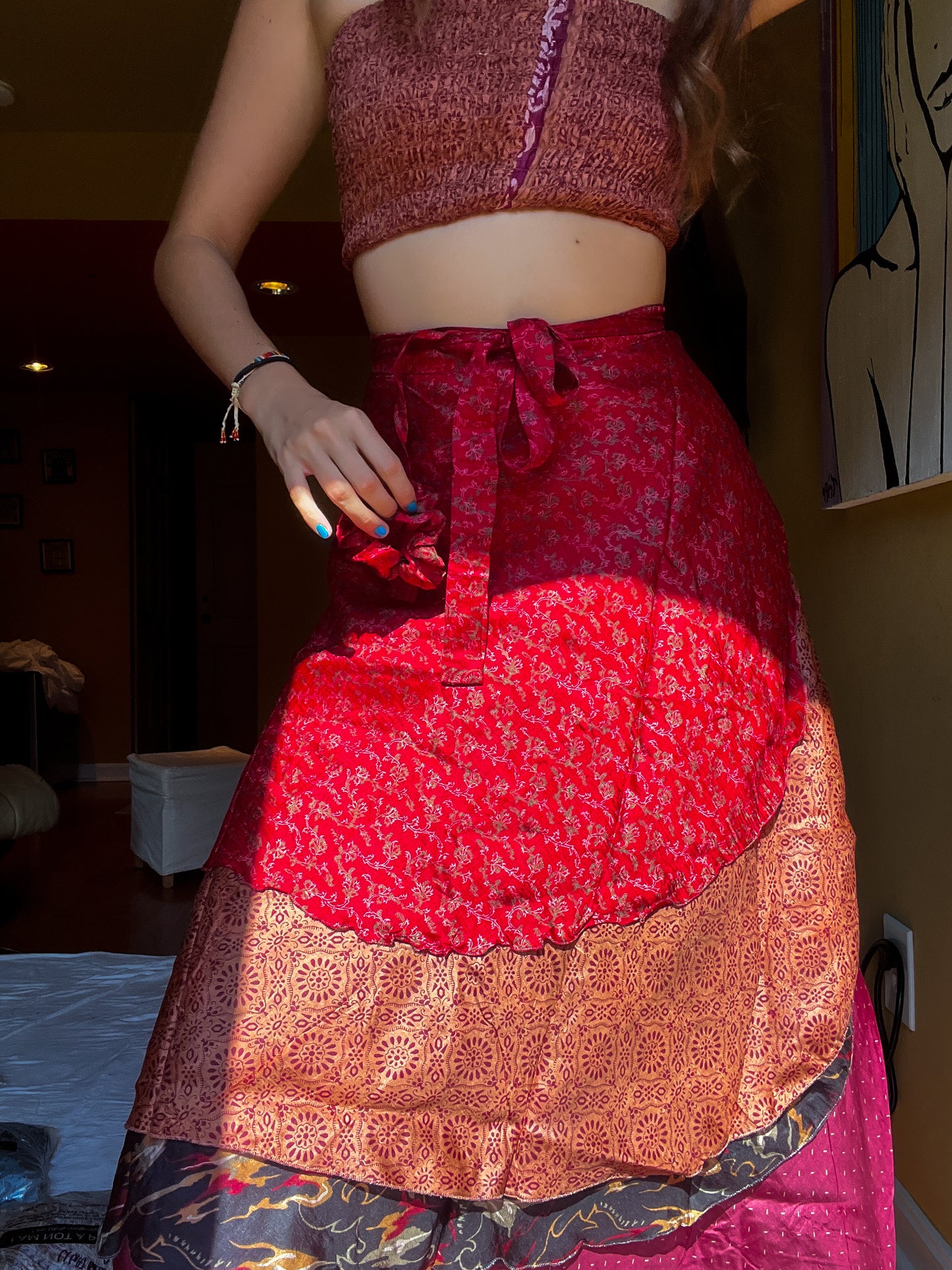 sari wrap skirt #10- red