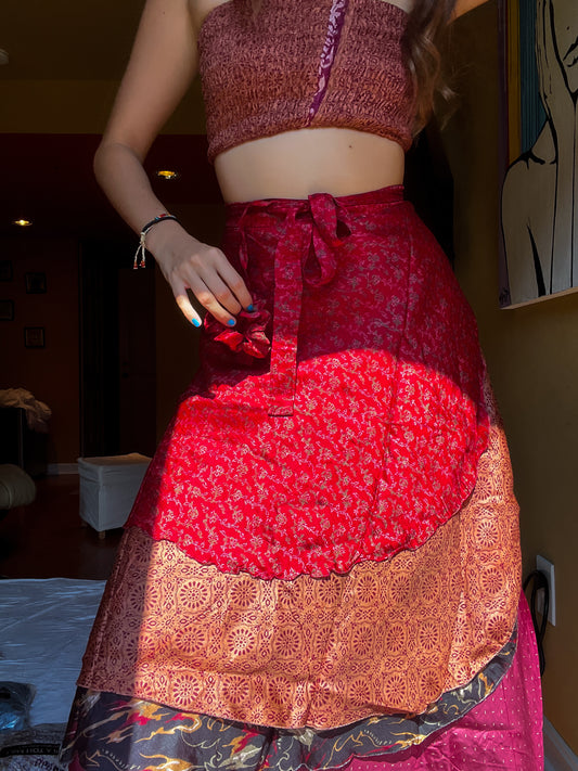 sari wrap skirt #10- red