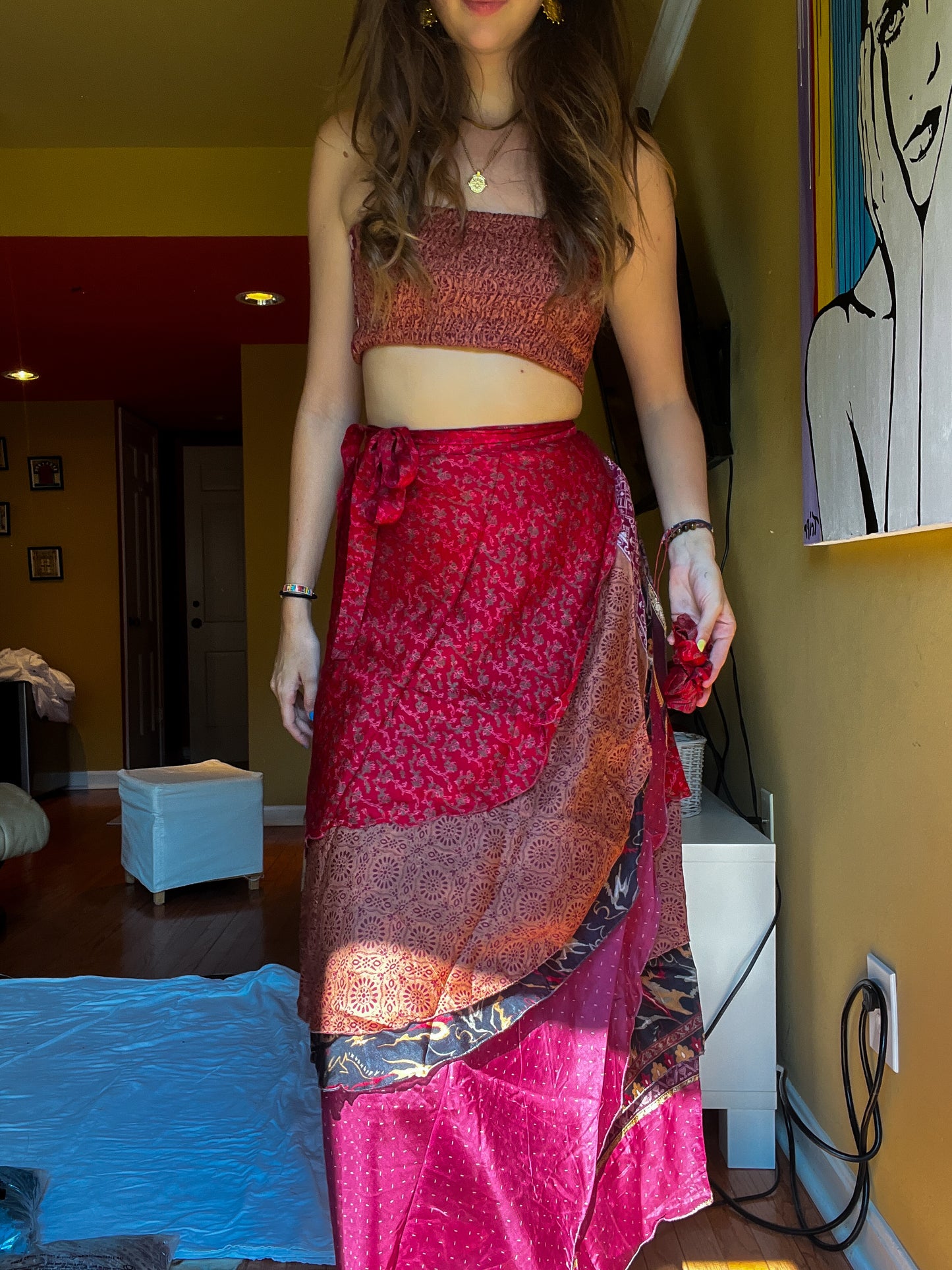 sari wrap skirt #10- red